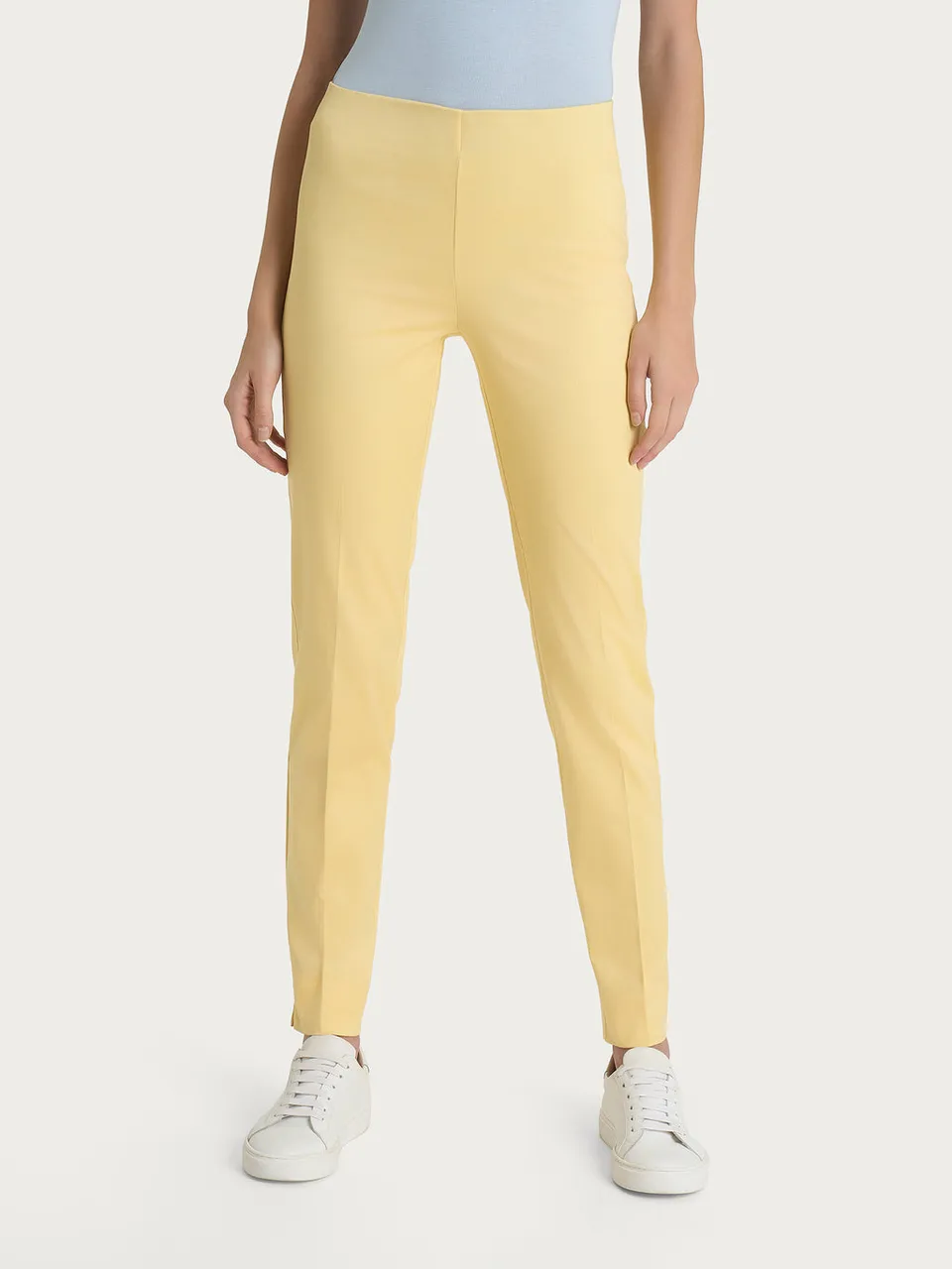 Ragno Satin Power pantaloni sigaretta Pale Banana con spacco