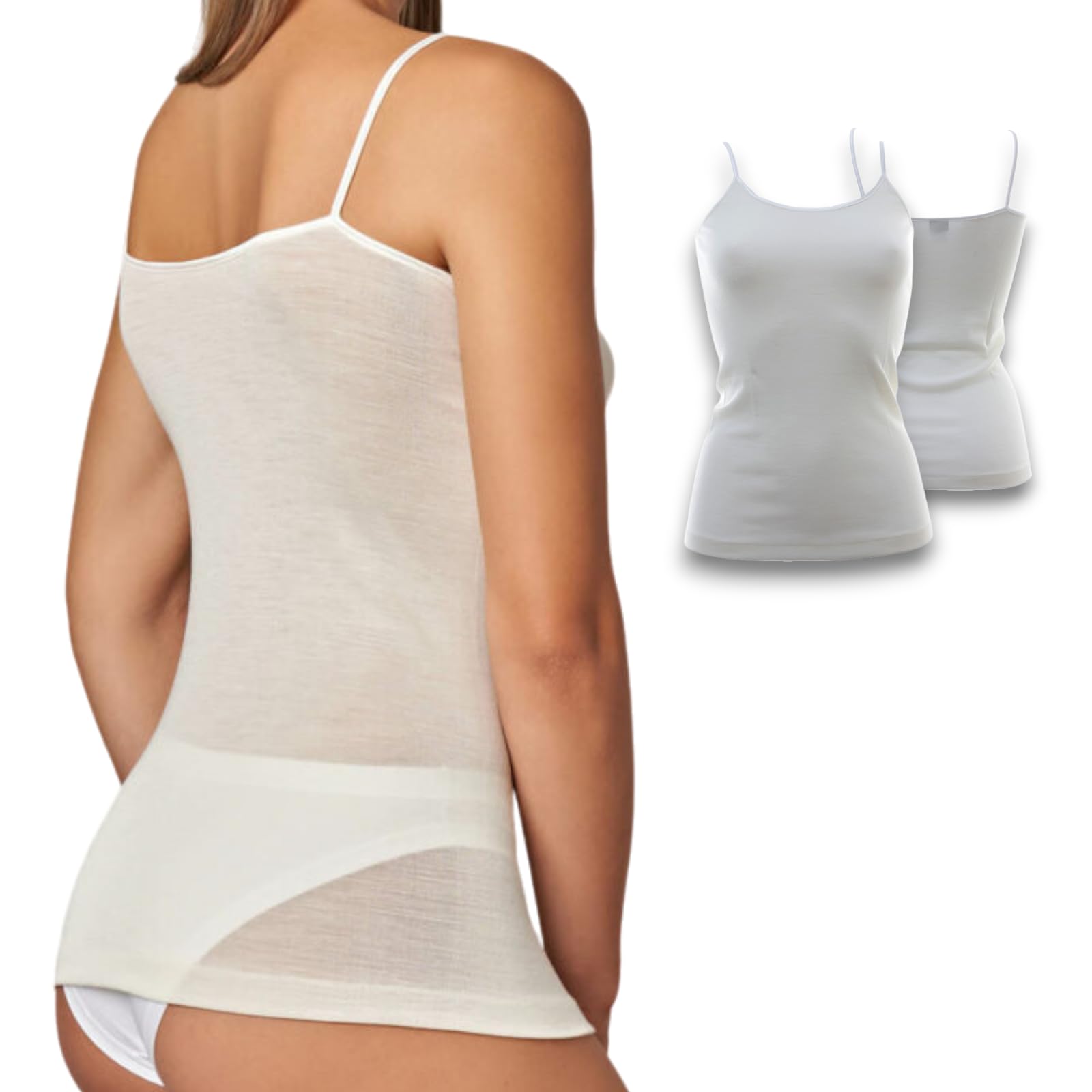 Lady C Top Lana e Seta canotta bianco S merino extrafine