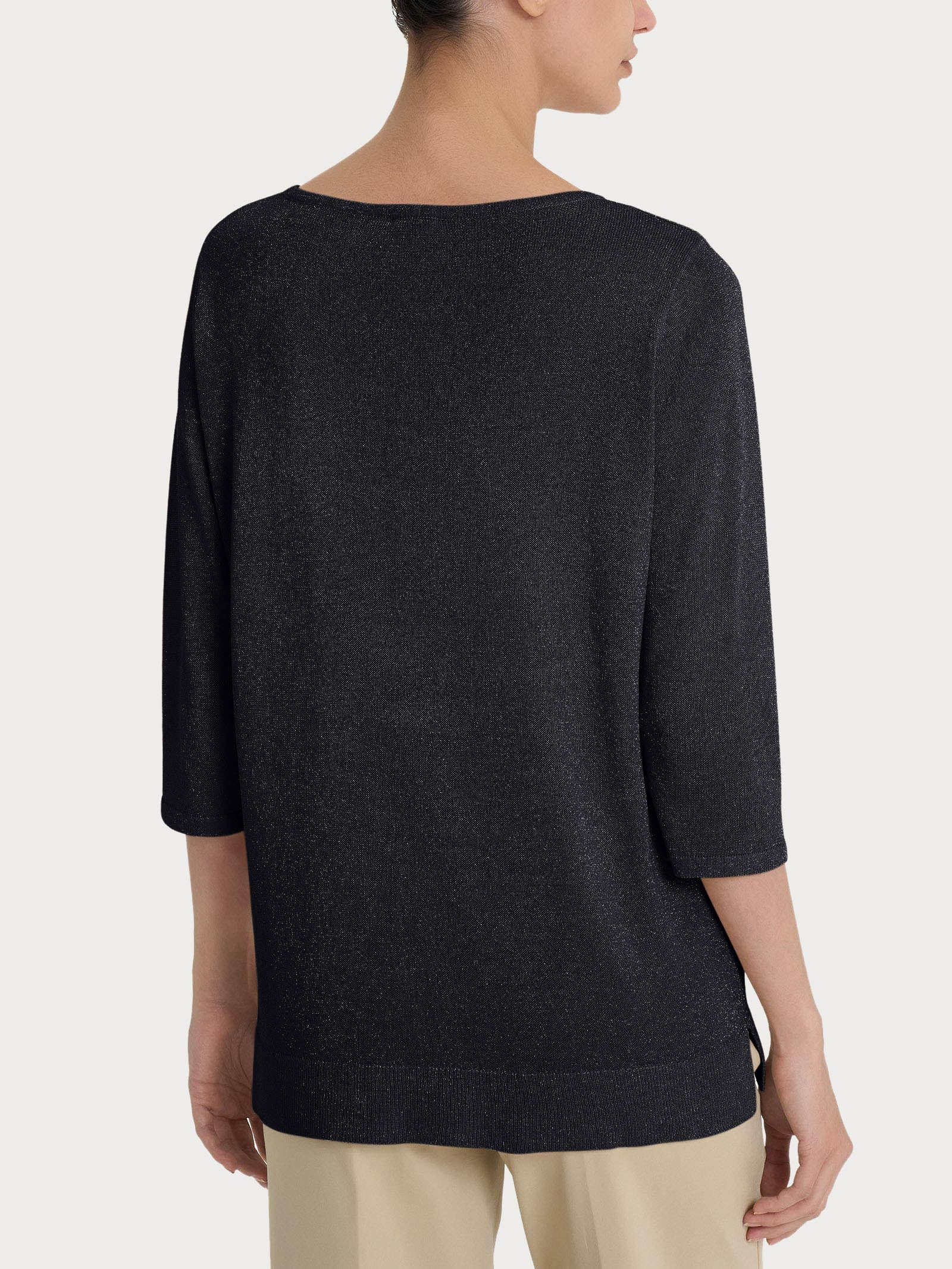 Ragno Crepe Lurex Maglia Barchetta 3/4 Nera luminosa