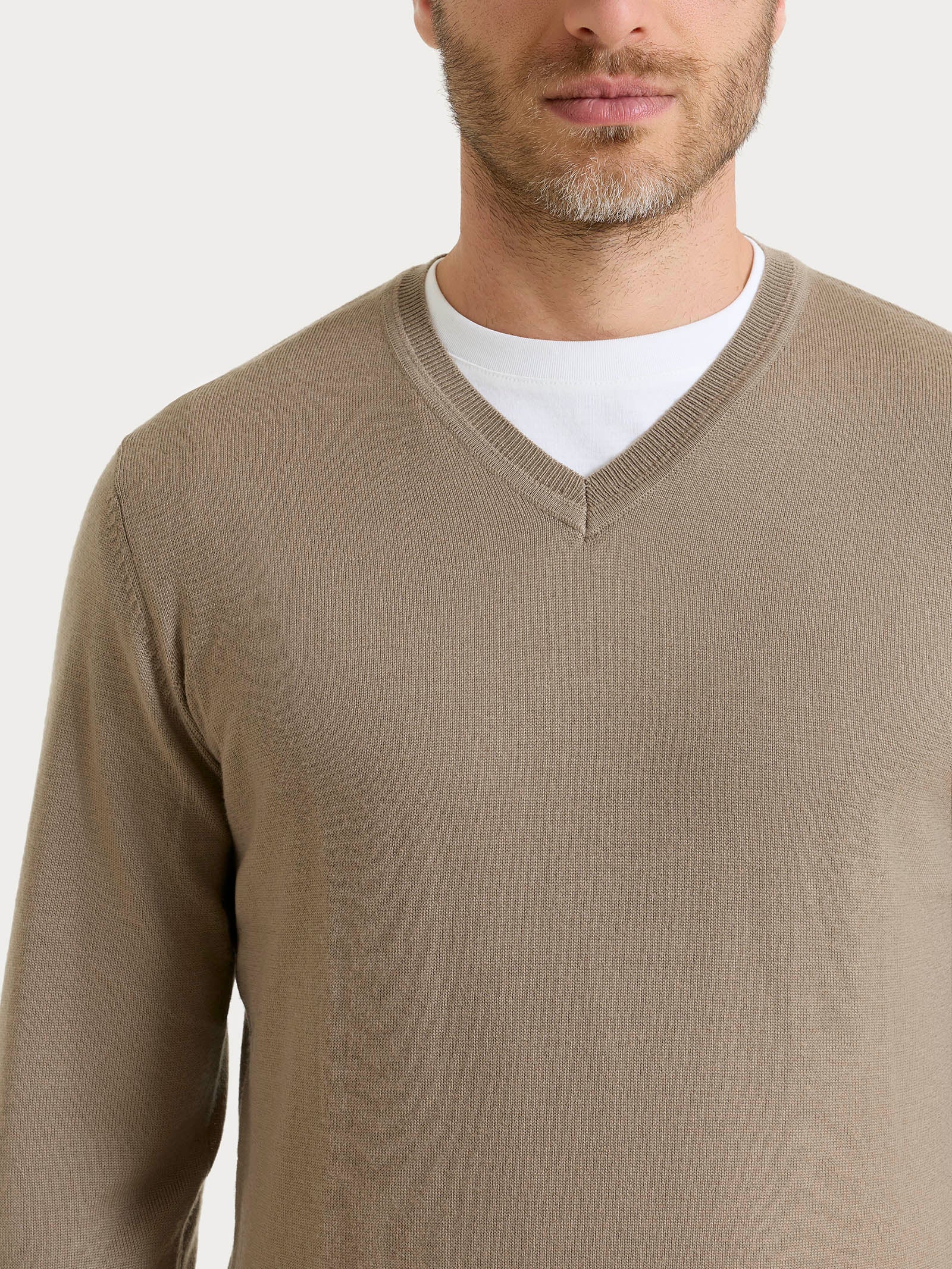 Ragno Merino Soft pull scollo V uomo Weathered Teak pura lana