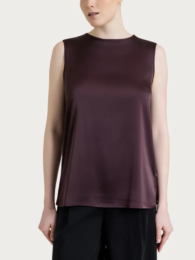 Ragno Stretch Satin Top Spalla Larga Plum Truffle