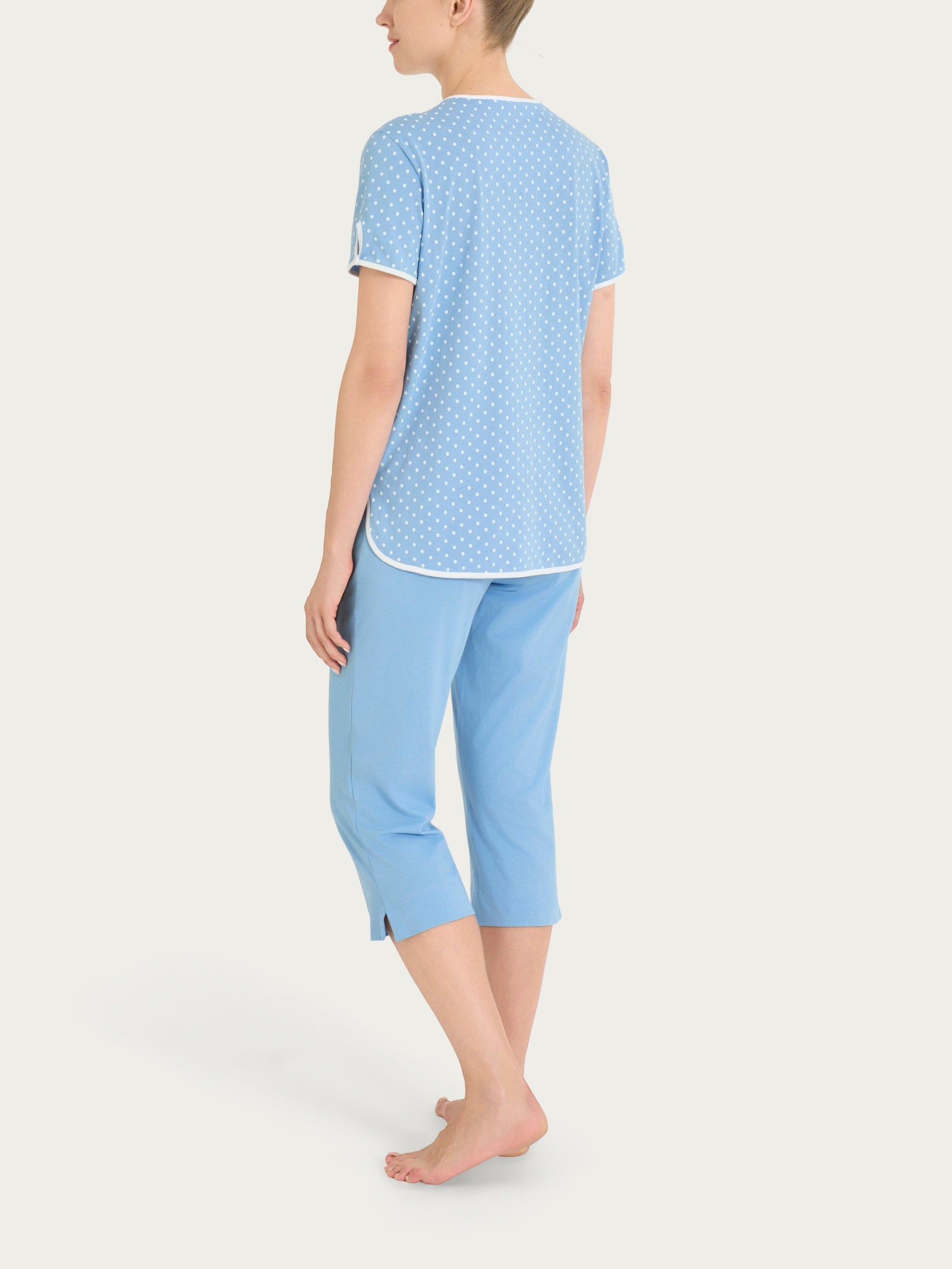 Ragno Jersey Cotone pigiama pinocchietto pois blue fresco