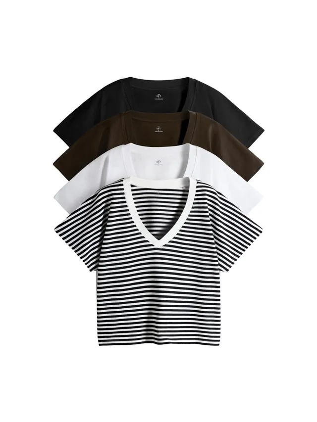 Geo Next THE SET T-Shirt Scollo V Donna 4 Pezzi Tessuto Pesante