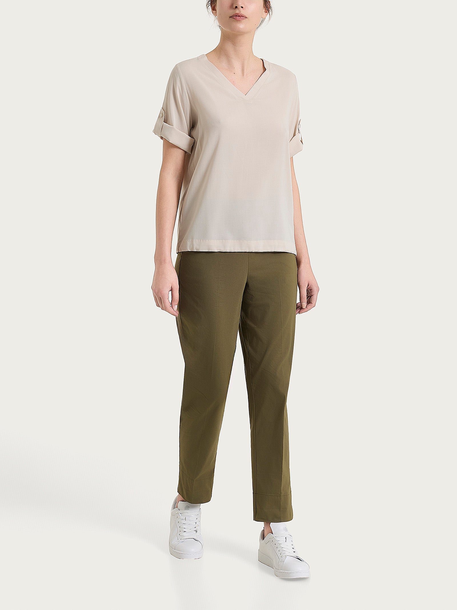 Ragno Voile Stretch blusa donna scollo V champignon