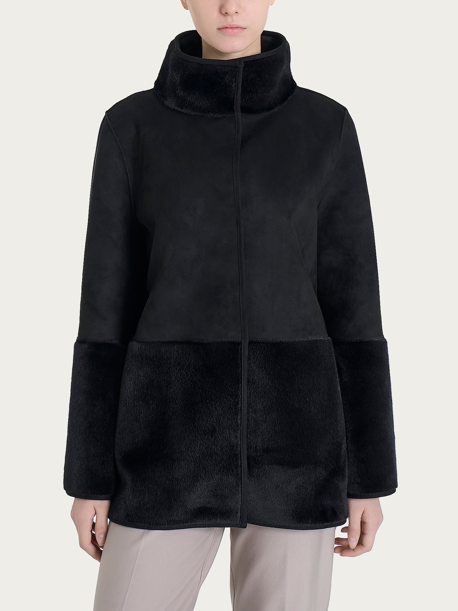 Ragno Vegan Shearling Giacca Lunga Double-Face Nero calda