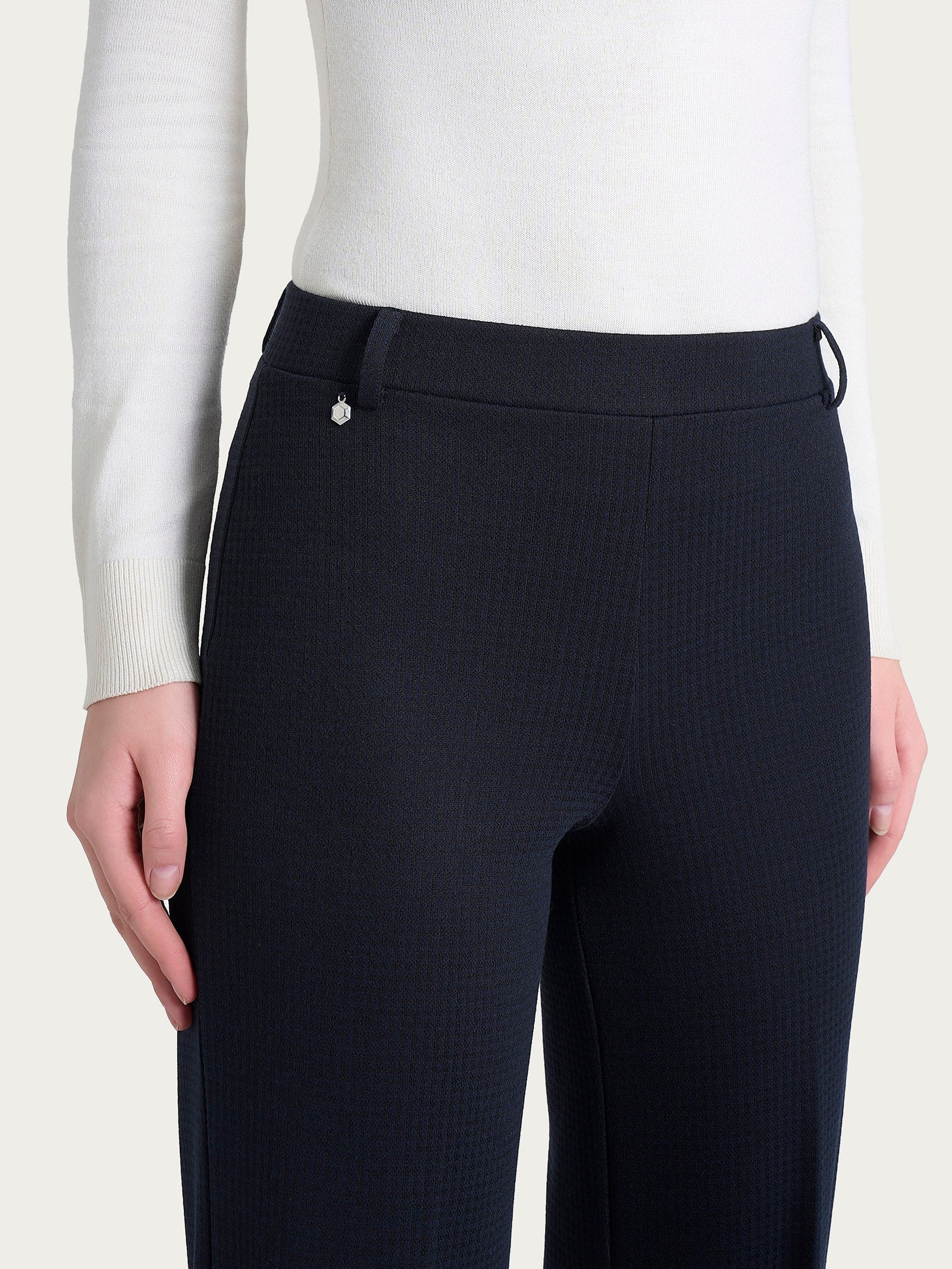 Ragno The Wide Leg pantalone ampio micro check bleu elastico