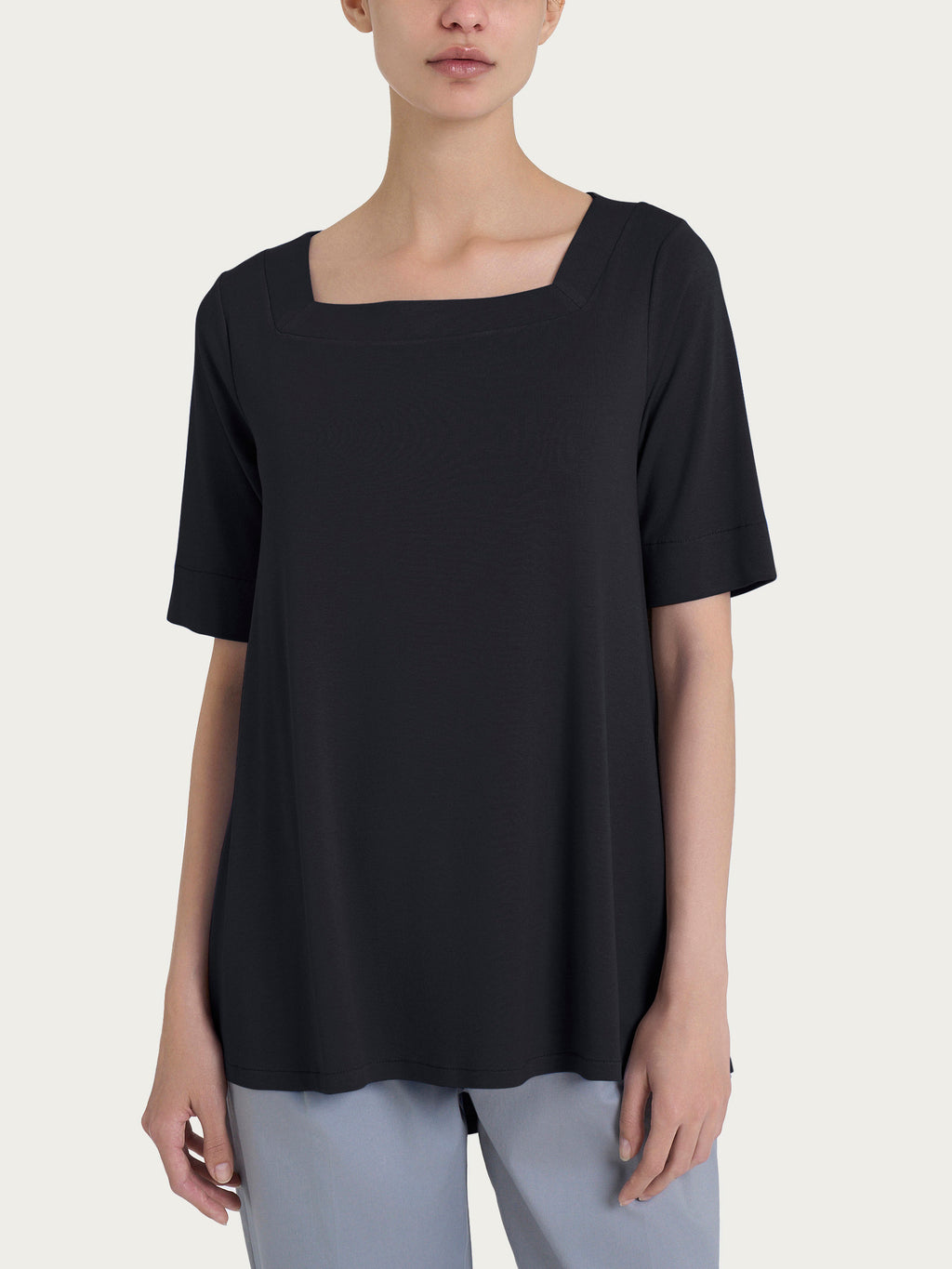 Ragno Viscosa Summer maglia 3/4 scollo quadrato Black nero