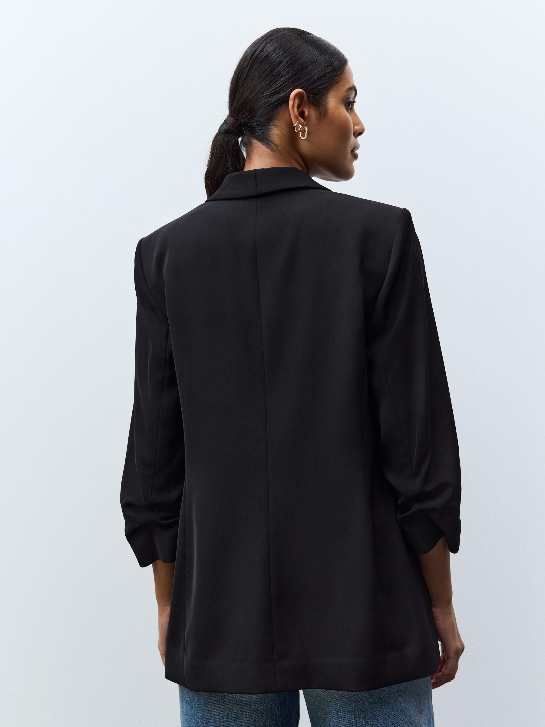 Next Blazer Comodo Maniche Arricciate Donna Nero Stiro Facile