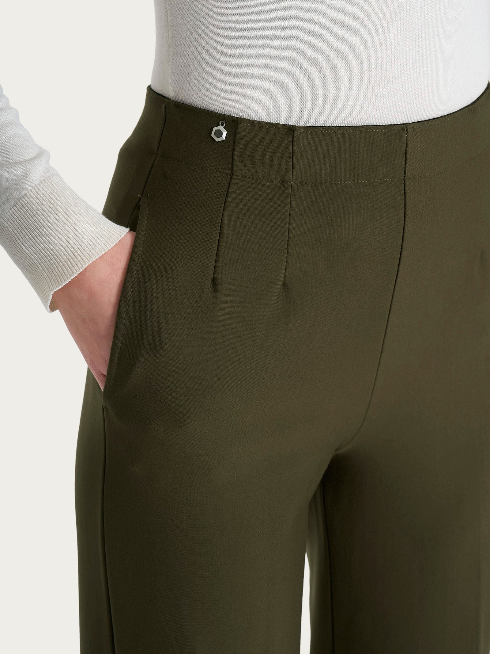 Ragno Compact The Wide Leg pantalone dark olive elasticizzato