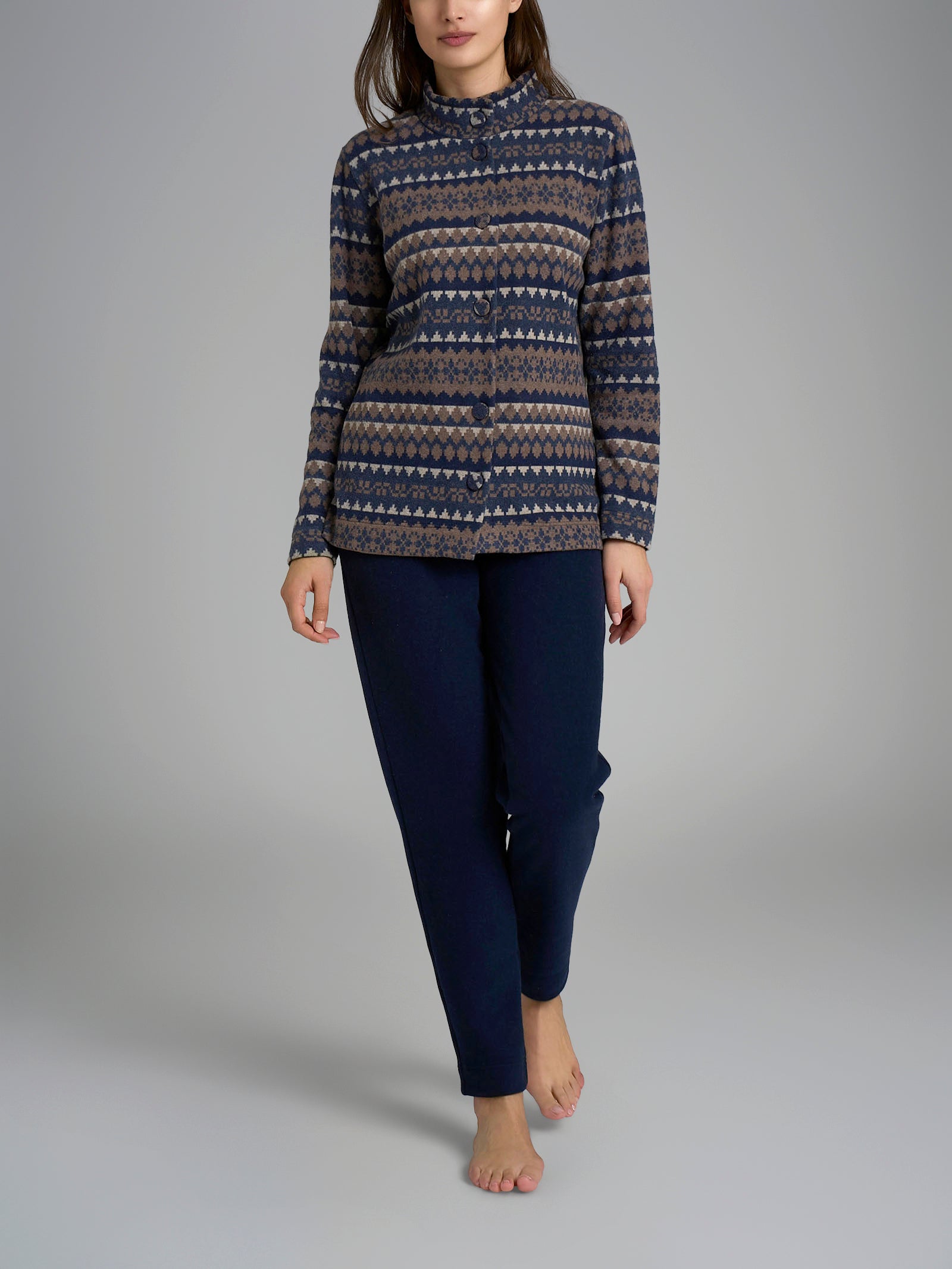 Ragno Cotton Eco Pile pigiama aperto donna Fant. Tenebre