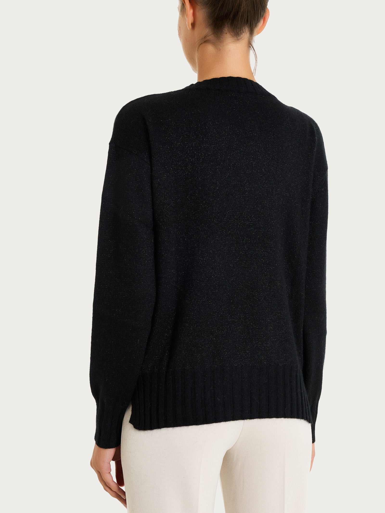 Ragno Natural Soft Lurex maglia girocollo nero manica lunga
