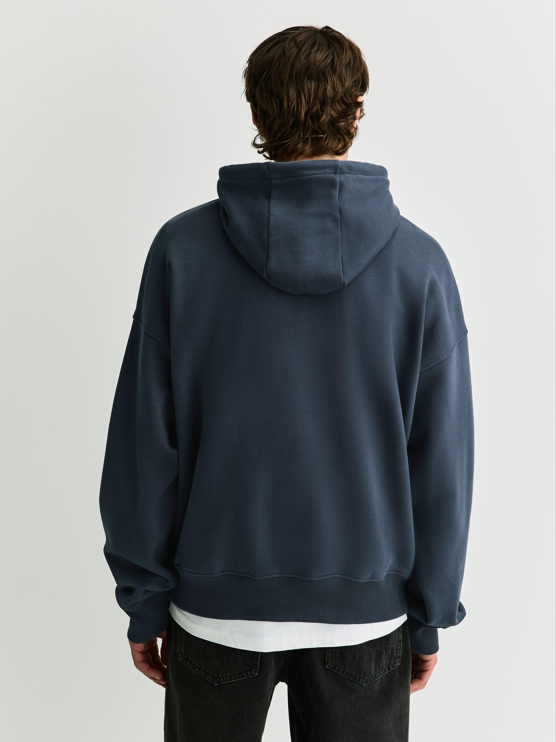 Next felpa con cappuccio uomo jersey cotone pesante oversize steel blue M