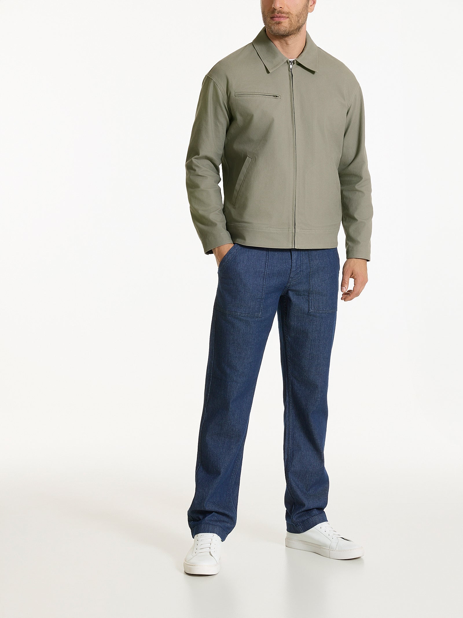 Ragno Giacca Zip Canvas Stretch Seagrass Uomo
