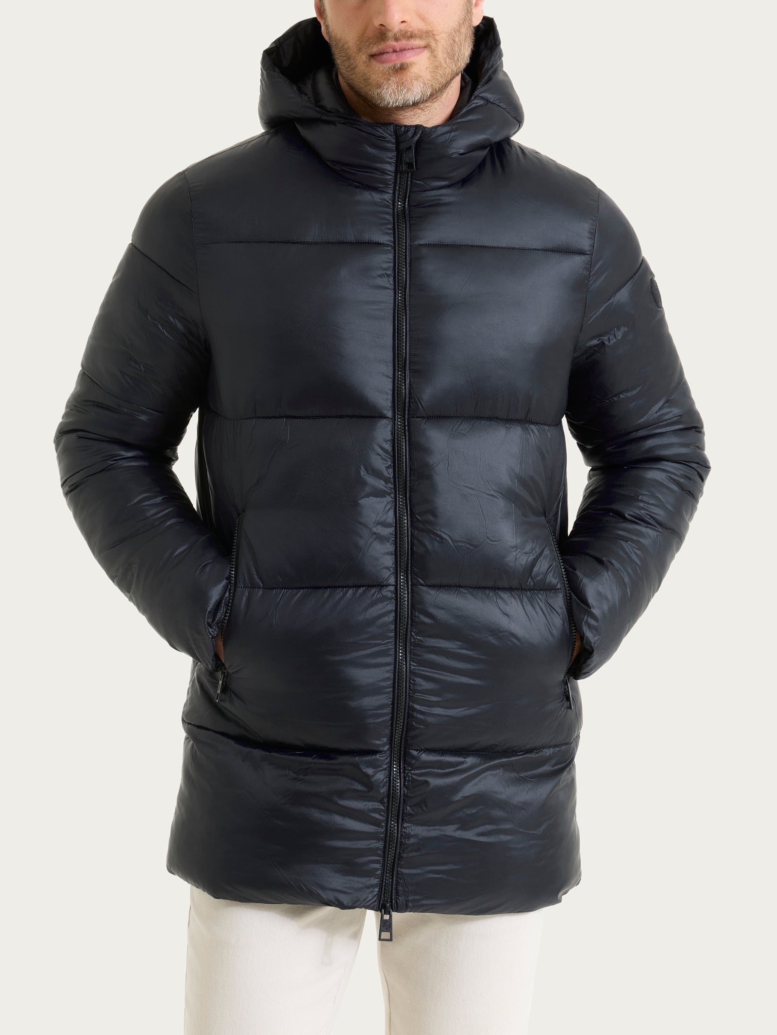 Ragno Vegan Down piumino cappuccio nero lucido