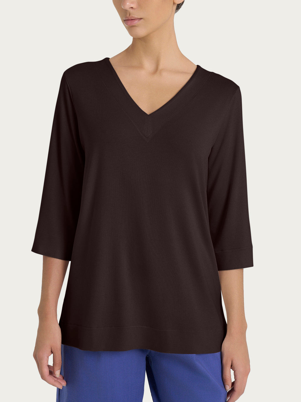 Ragno Viscosa Summer T-shirt doppia scollatura V Chocolate
