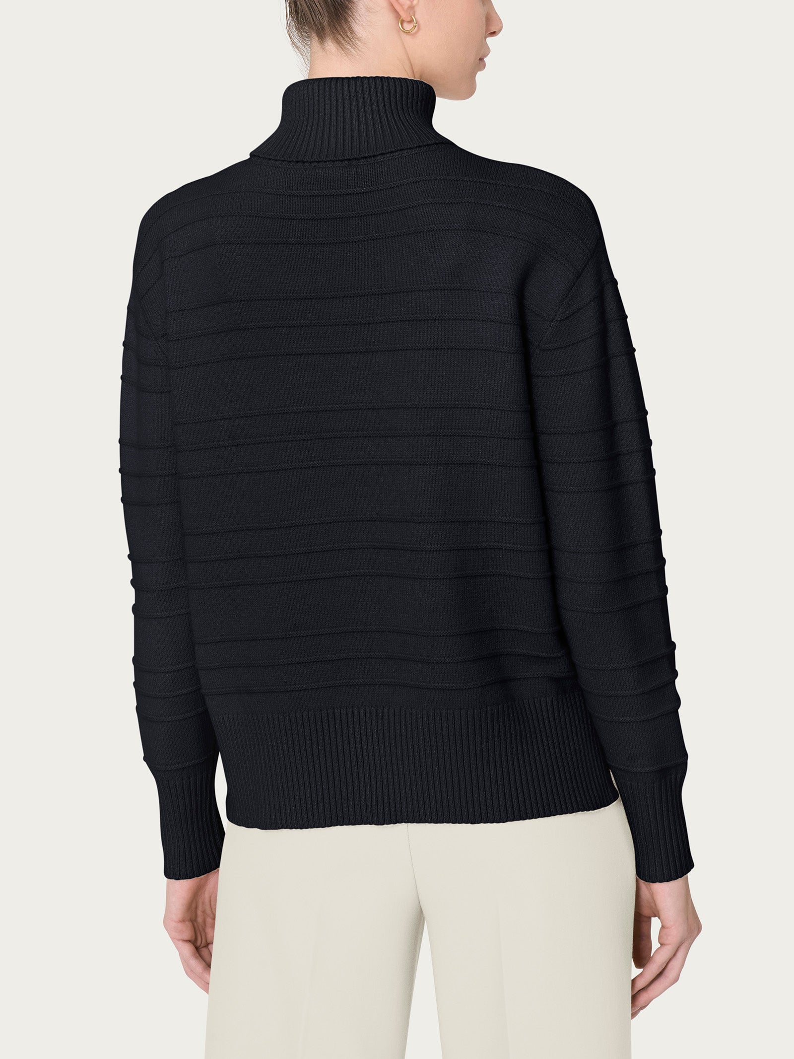 Ragno Super Soft dolcevita a righe Nero boxy manica lunga