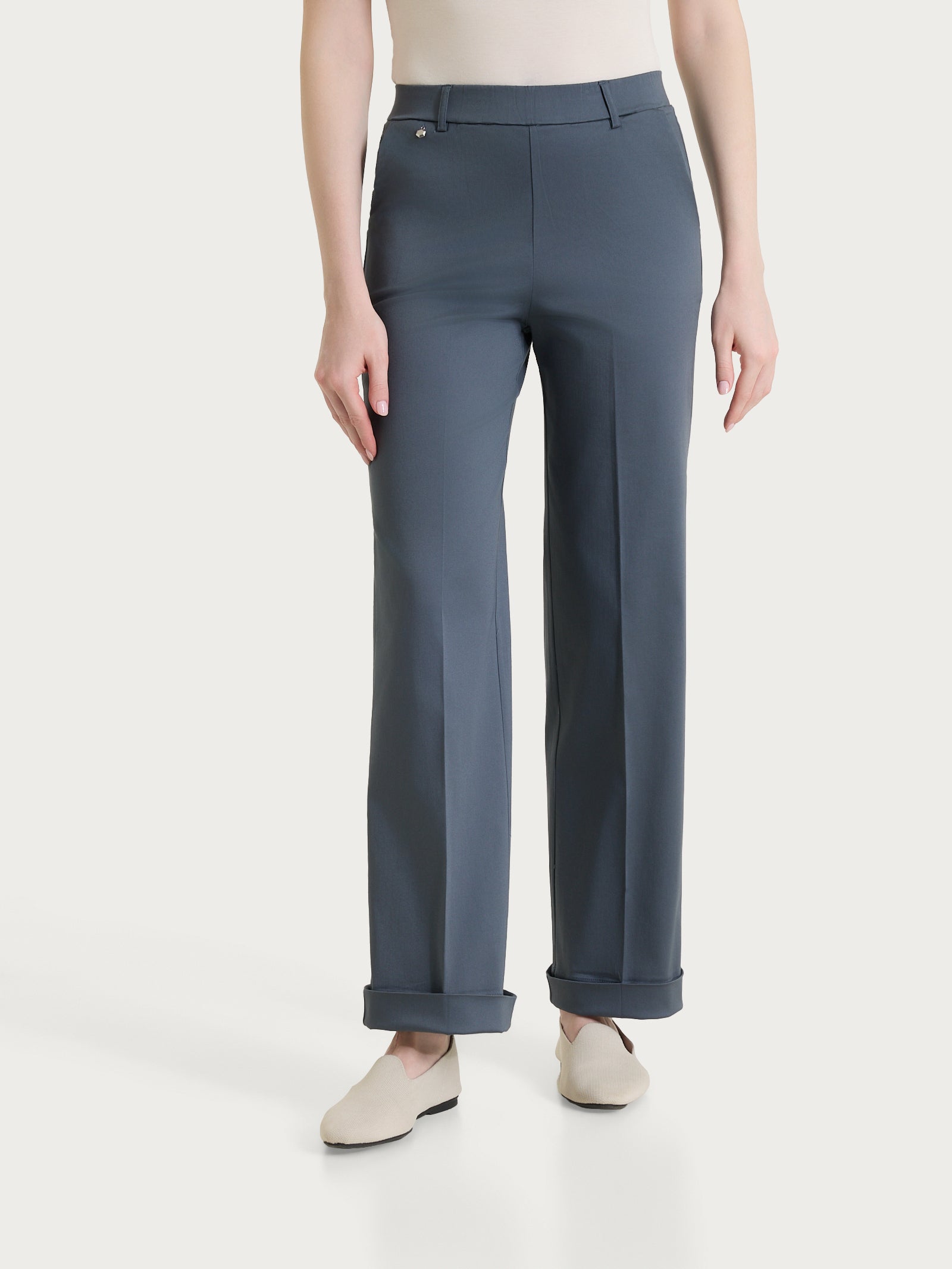 Ragno Satin Power pantalone dritto con tasche e risvolto Turbulence