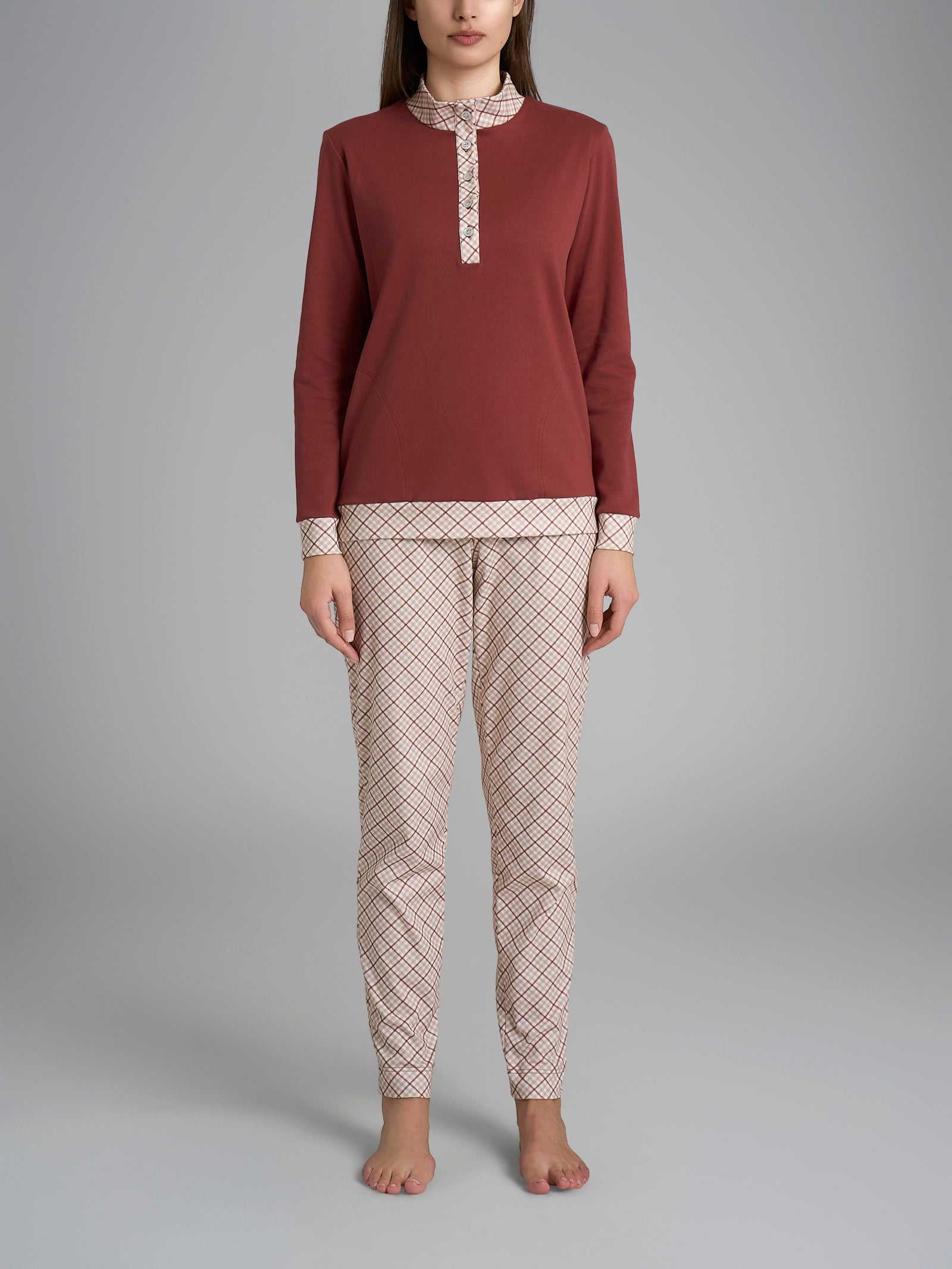 Ragno Pigiama Lupetto Cotone Donna Rosso Tartan