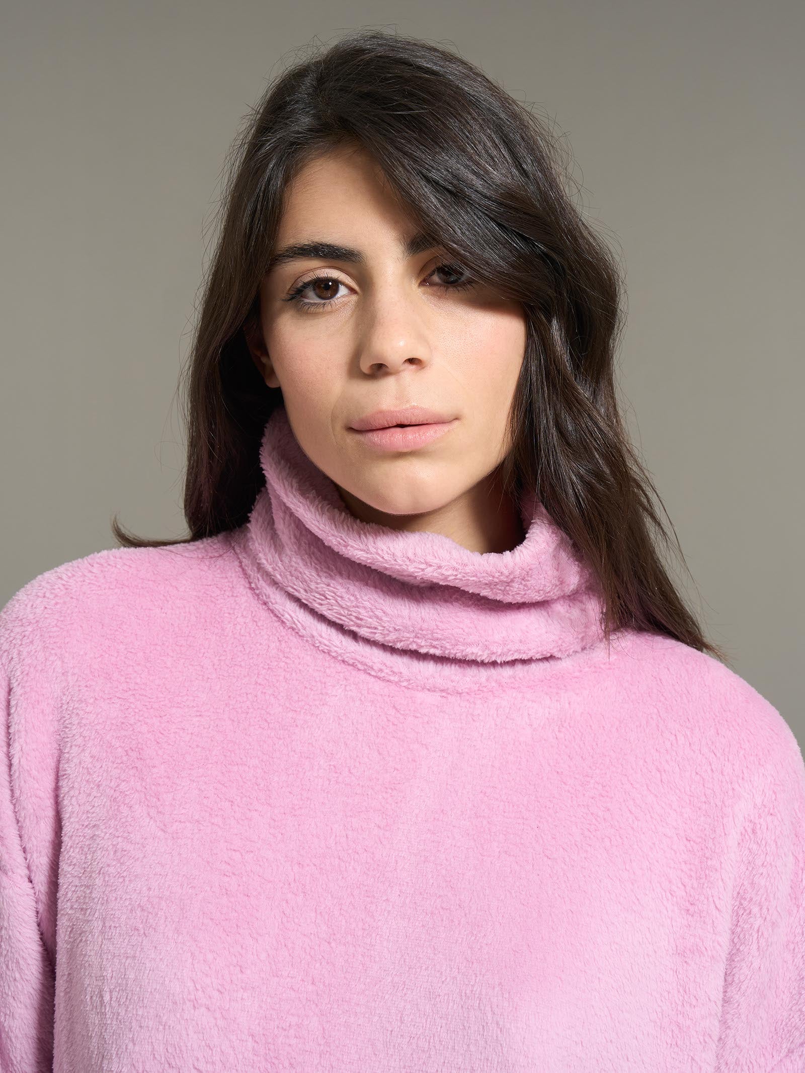 Ragno pigiama donna rosa collo vulcano in pile