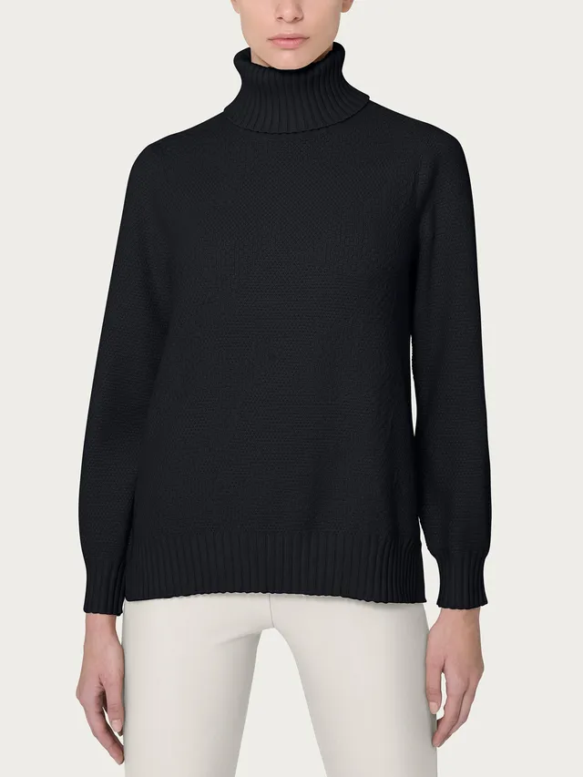 Ragno Super Soft Dolcevita Punto Riso Nero Manica Palloncino