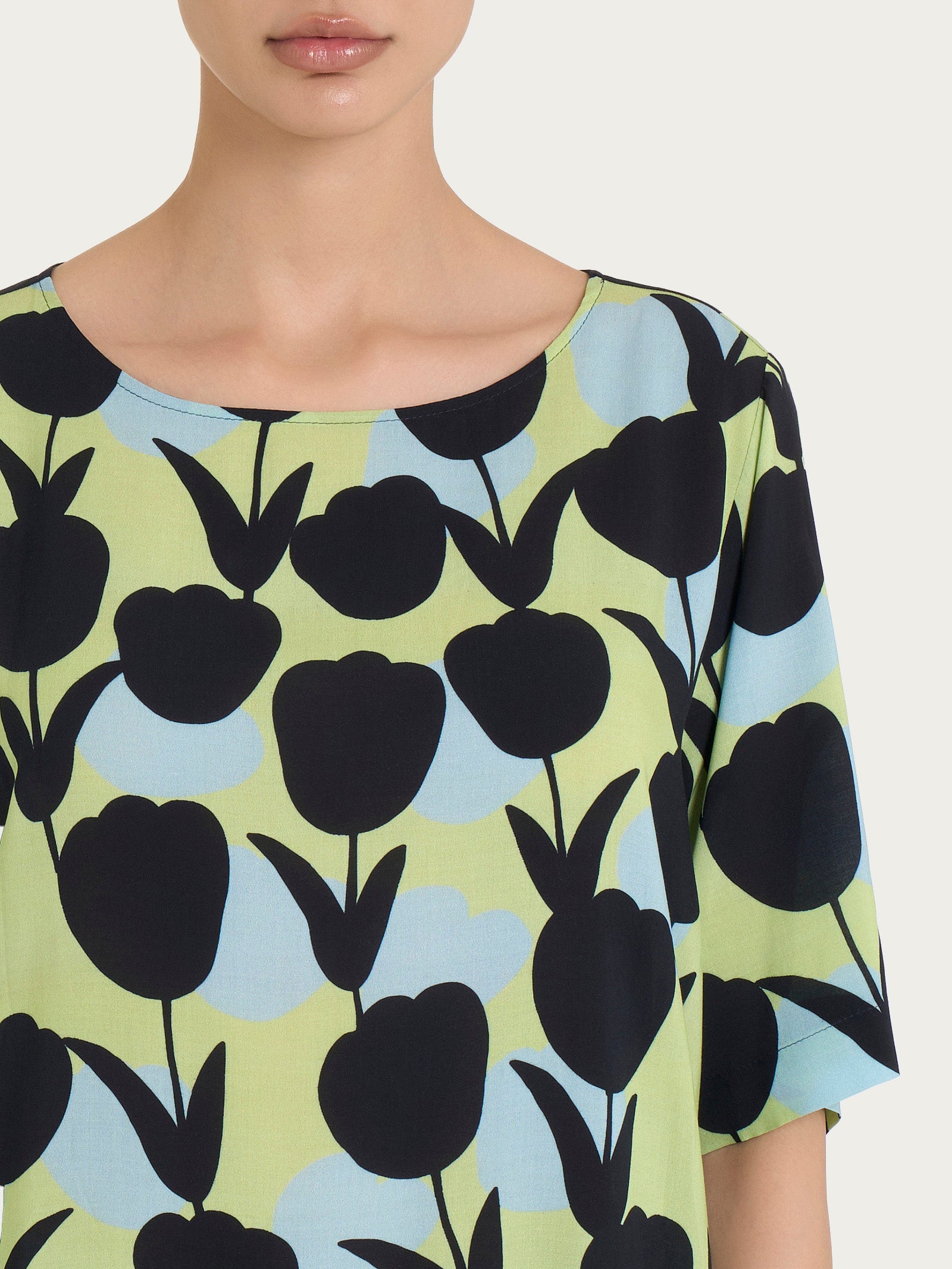 Ragno EcoSeta Blusa girocollo tulipani Shadow Lime viscosa