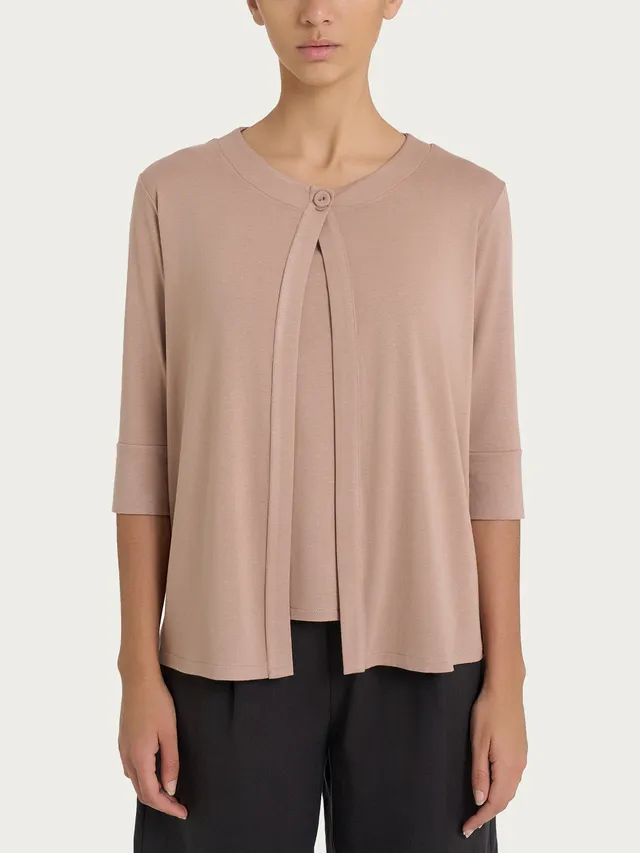 Ragno jersey viscosa crêpe cardigan corto donna Warm Taupe