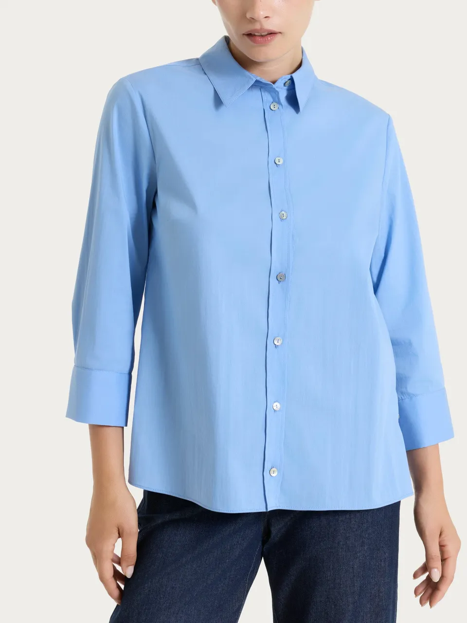 Ragno Poplin Camicia Manica 3/4 Bel Air Blue