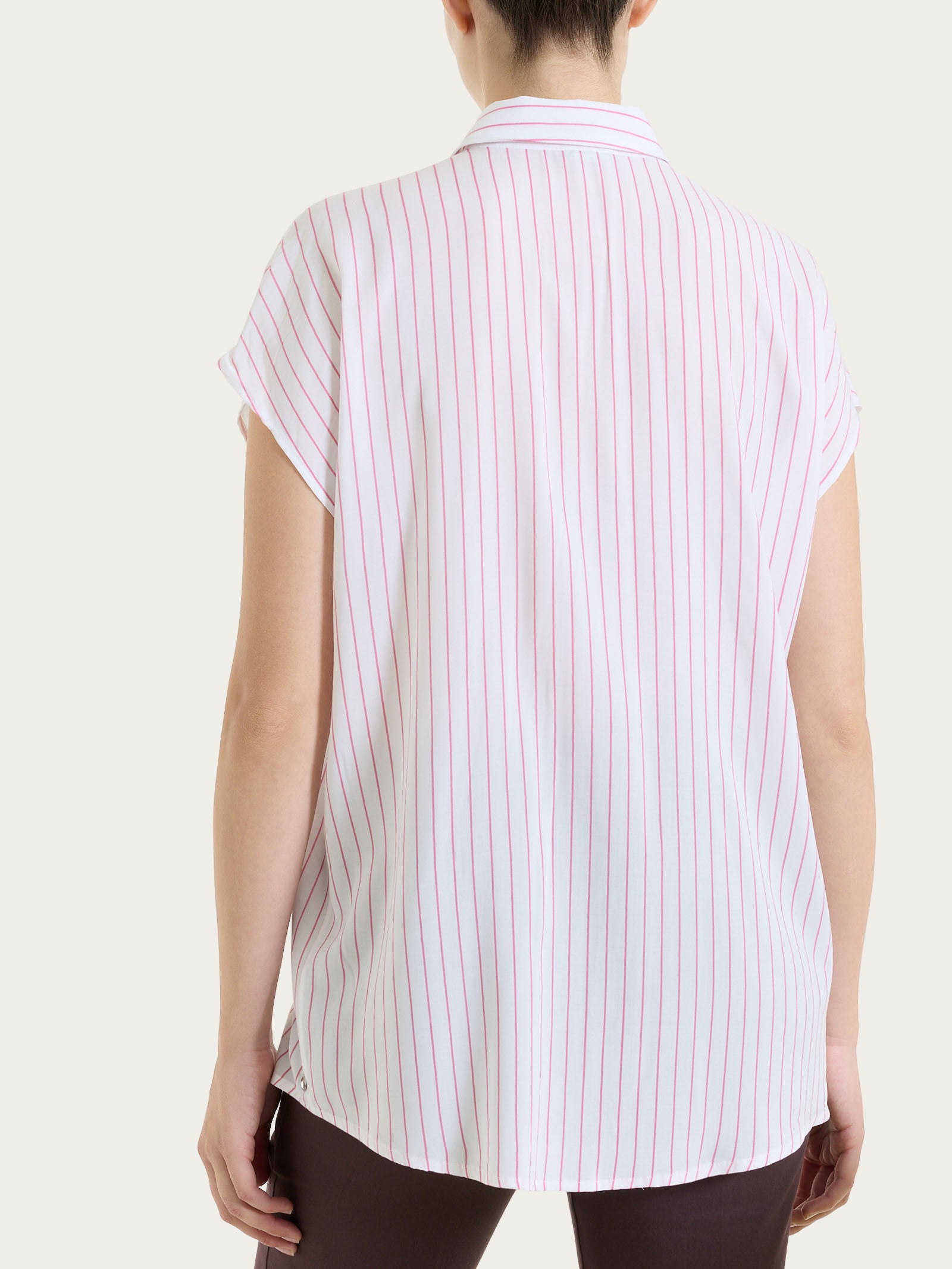 Ragno EcoSeta Camicia Righe Manica Corta rosa