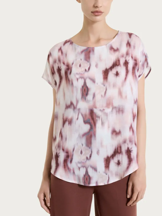 Ragno EcoSeta Blusa Manica Corta Camicia fantasia viscosa