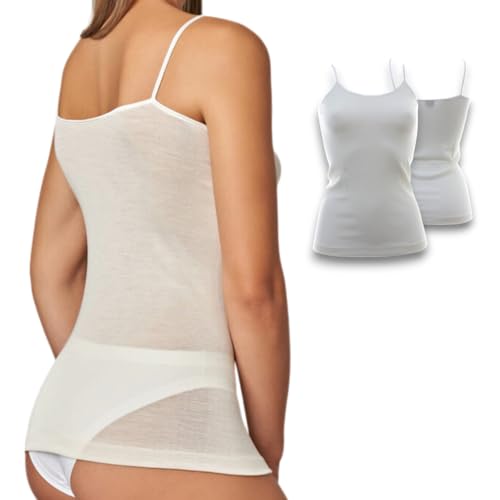 Lady C Top Lana e Seta canotta bianco S merino extrafine