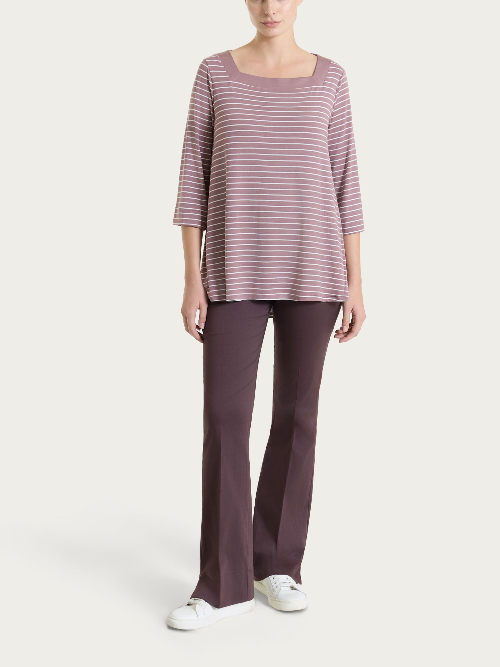 Ragno Maglietta Righe Collo Squadrato Twilight Mauve