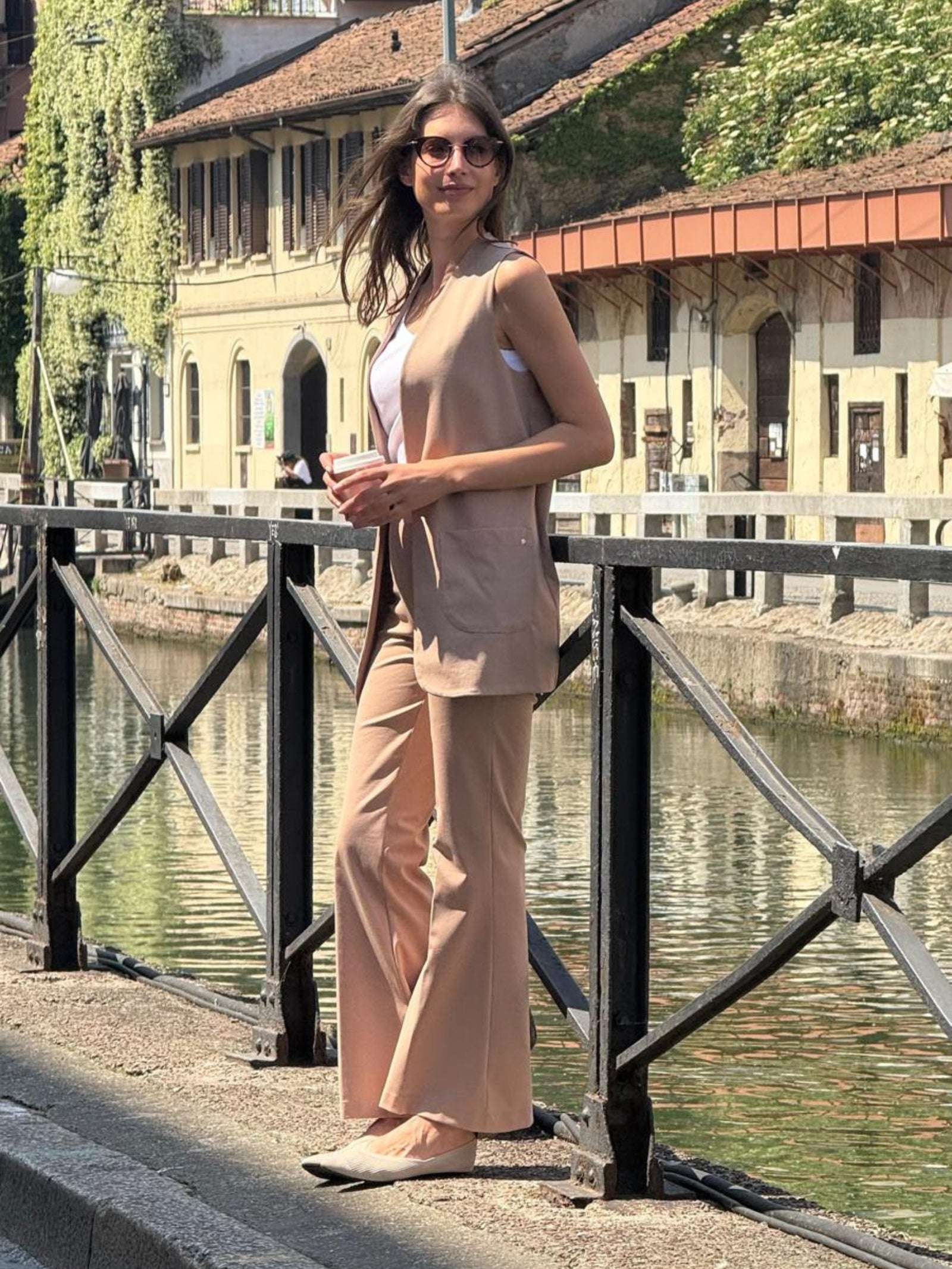 Ragno Compact Light Pantalone flare Warm Taupe leggero