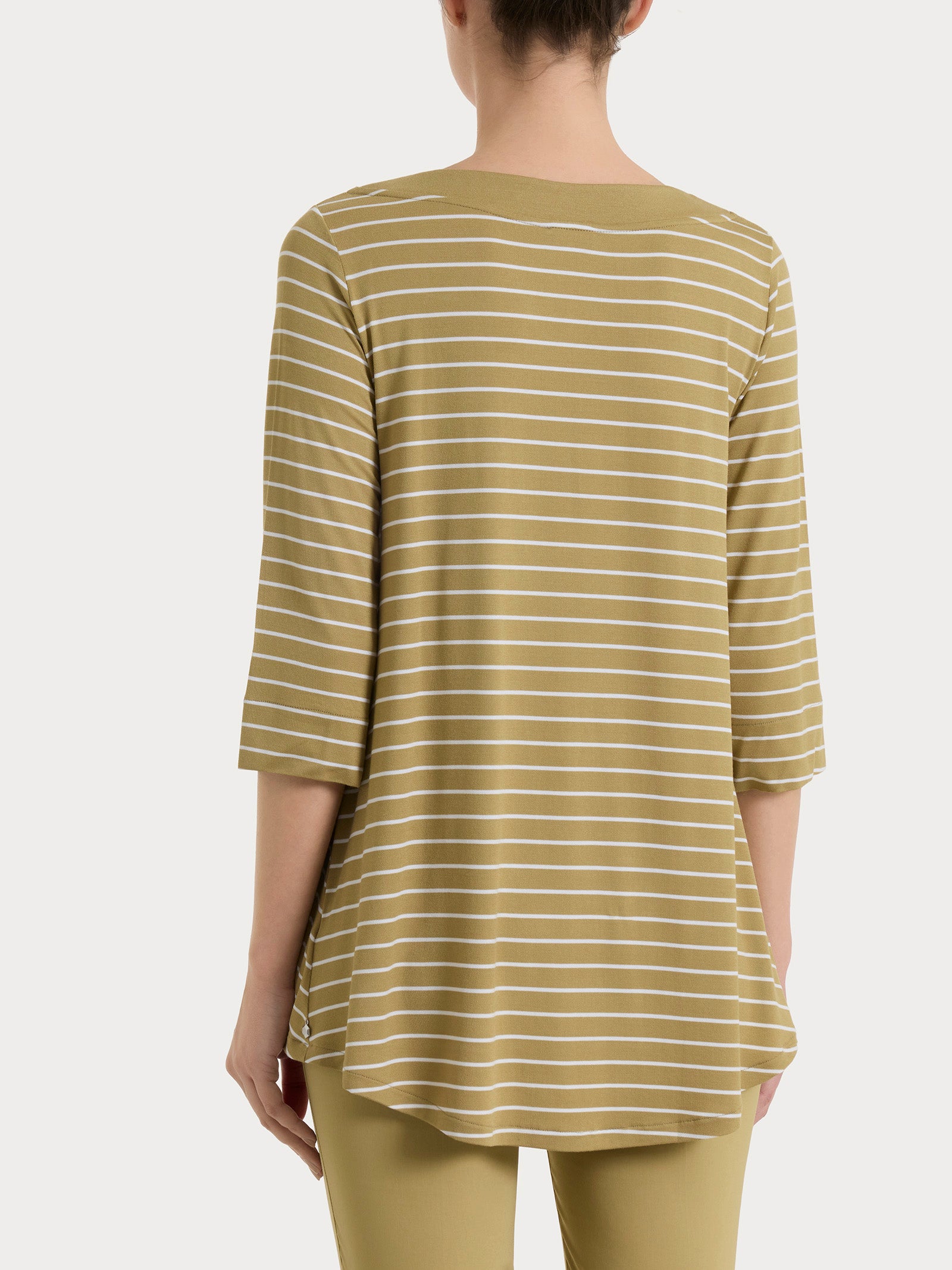 Ragno Summer Light Maglietta Righe Collo Squadrato Khaki Fresca