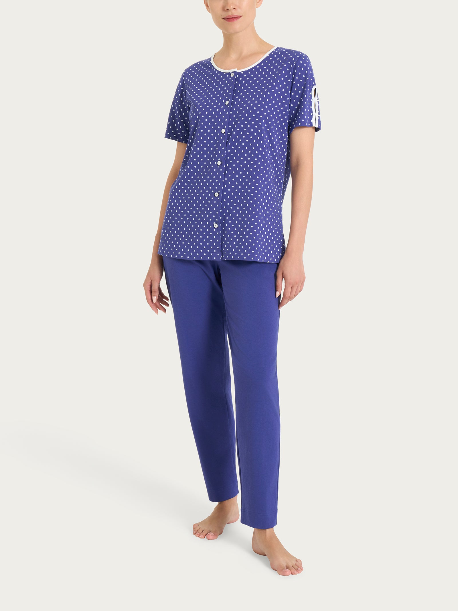 Ragno Jersey Cotone pigiama aperto donna Navy Blue Pois