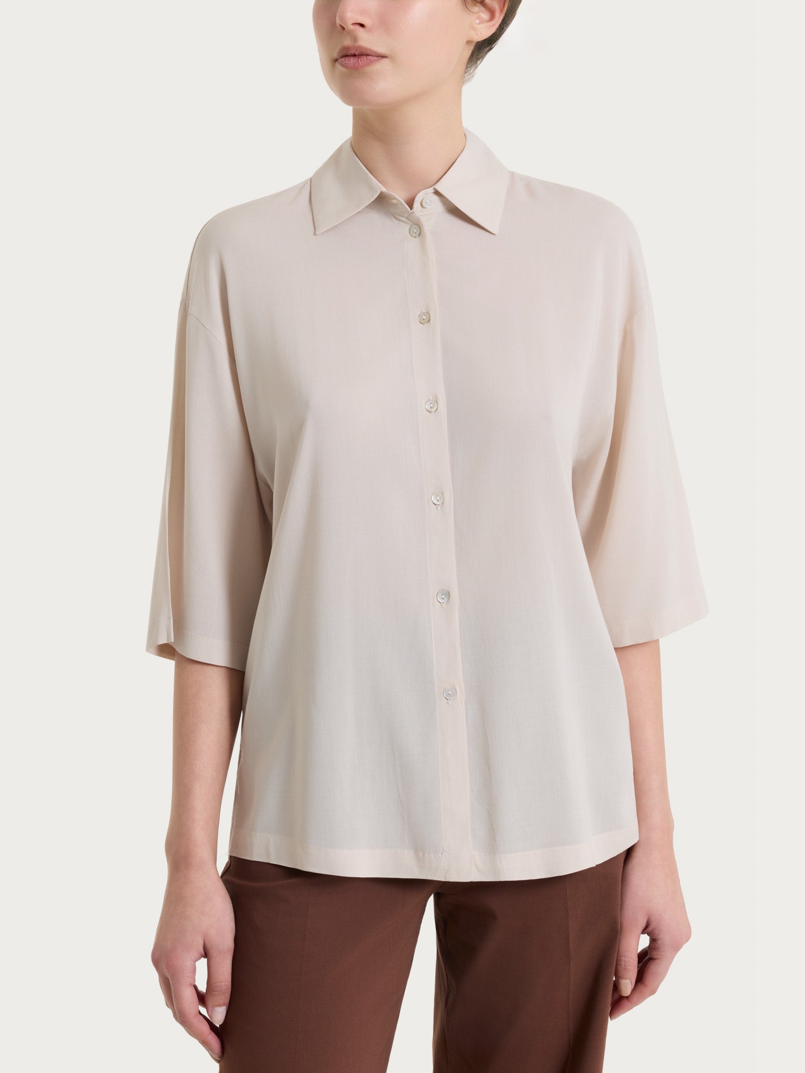 Ragno Voile Stretch Camicia Champignon manica 3/4 viscosa