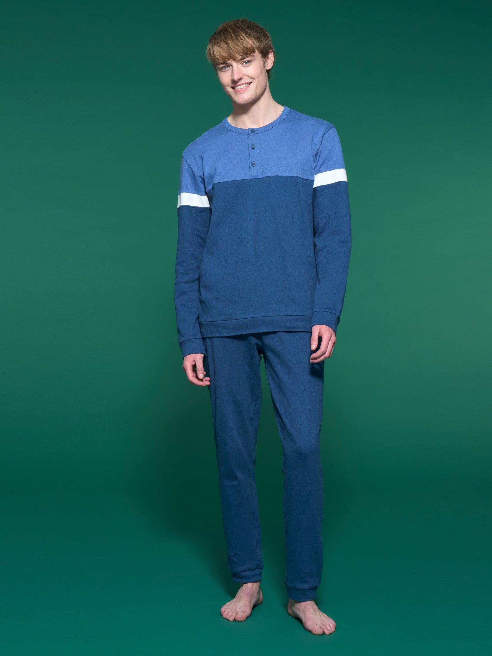 Ragno Pigiama Lungo Serafino pigiama cotone Bijou Blue caldo