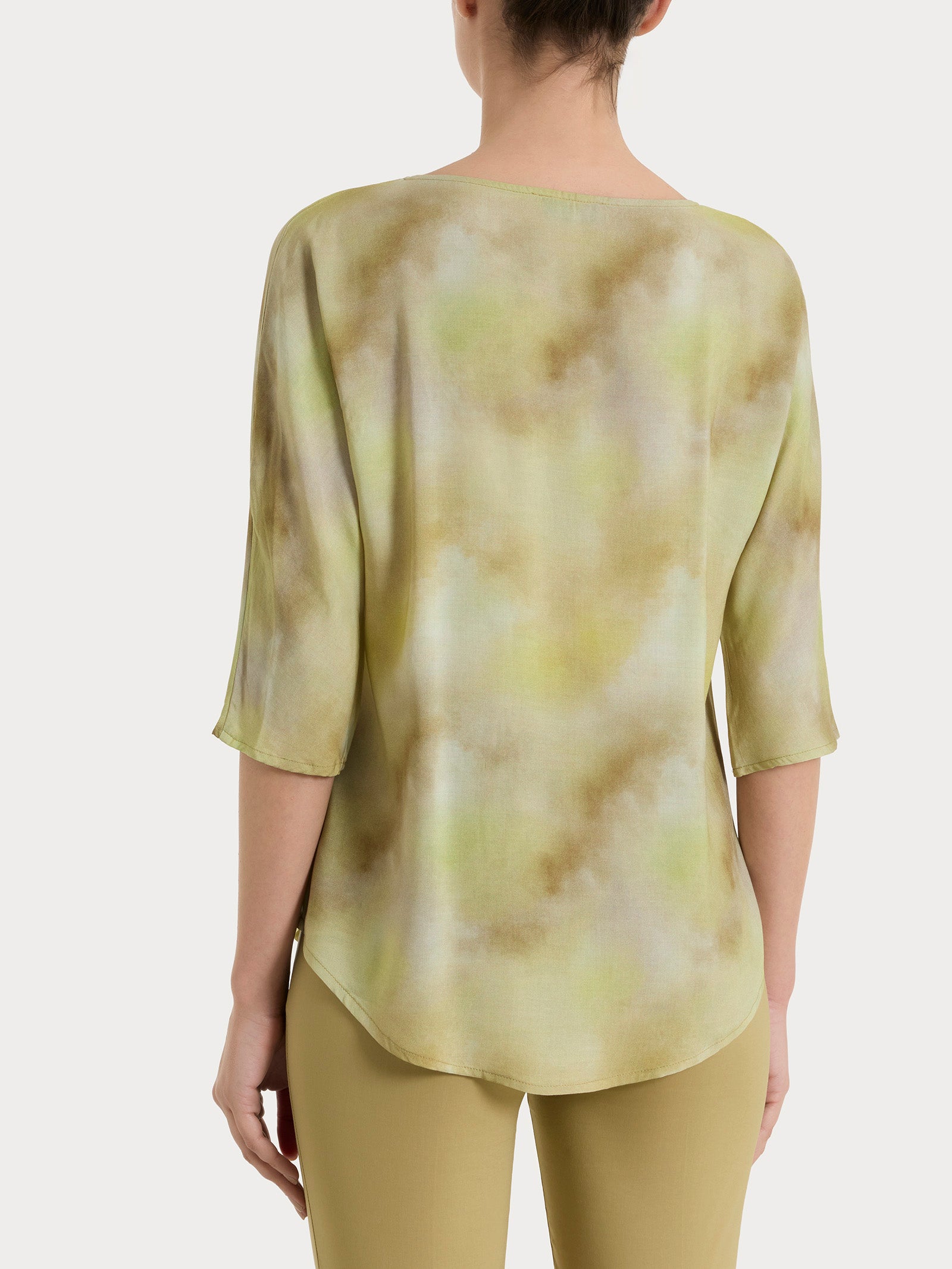 Ragno EcoSeta Blusa Donna Fantasia Khaki Viscosa Manica Kimono