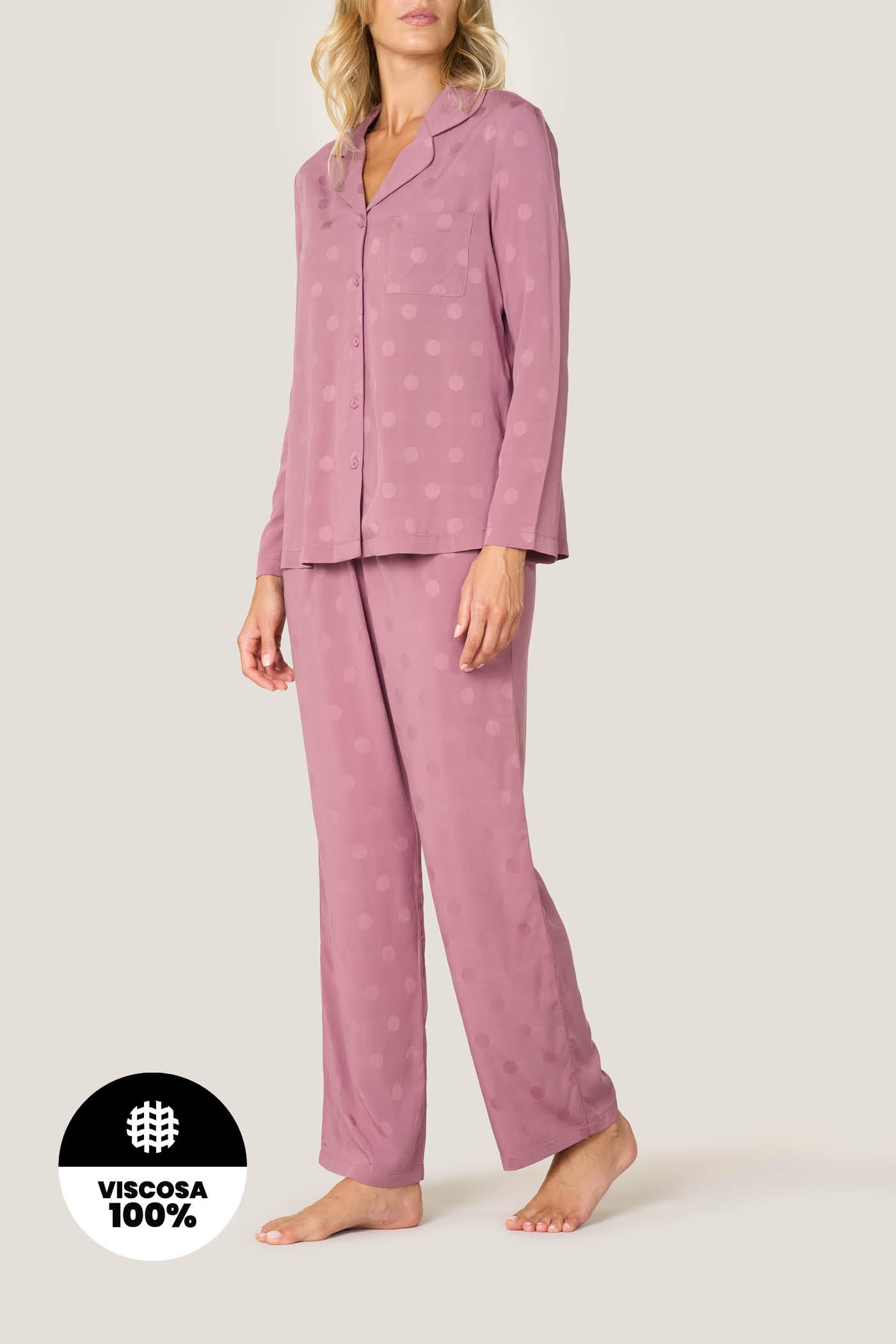 Goldenpoint Satin Pois Abbottonato pigiama lungo donna pois