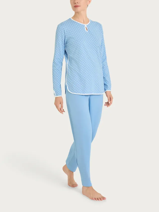 Ragno Jersey Cotone pigiama pois goccia azzurro Della Robbia