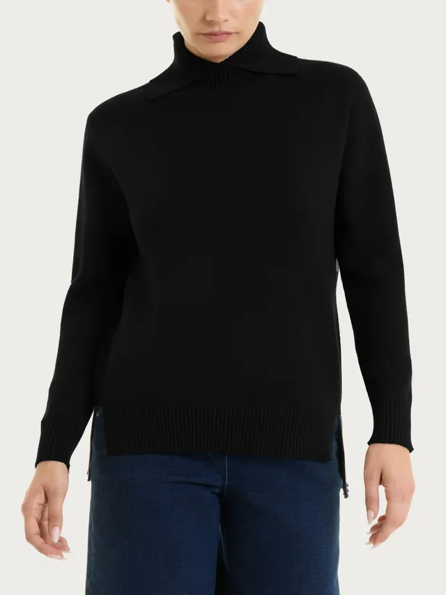 Ragno Super Soft Maglia Collo Alto con Spacco Nero in Viscosa