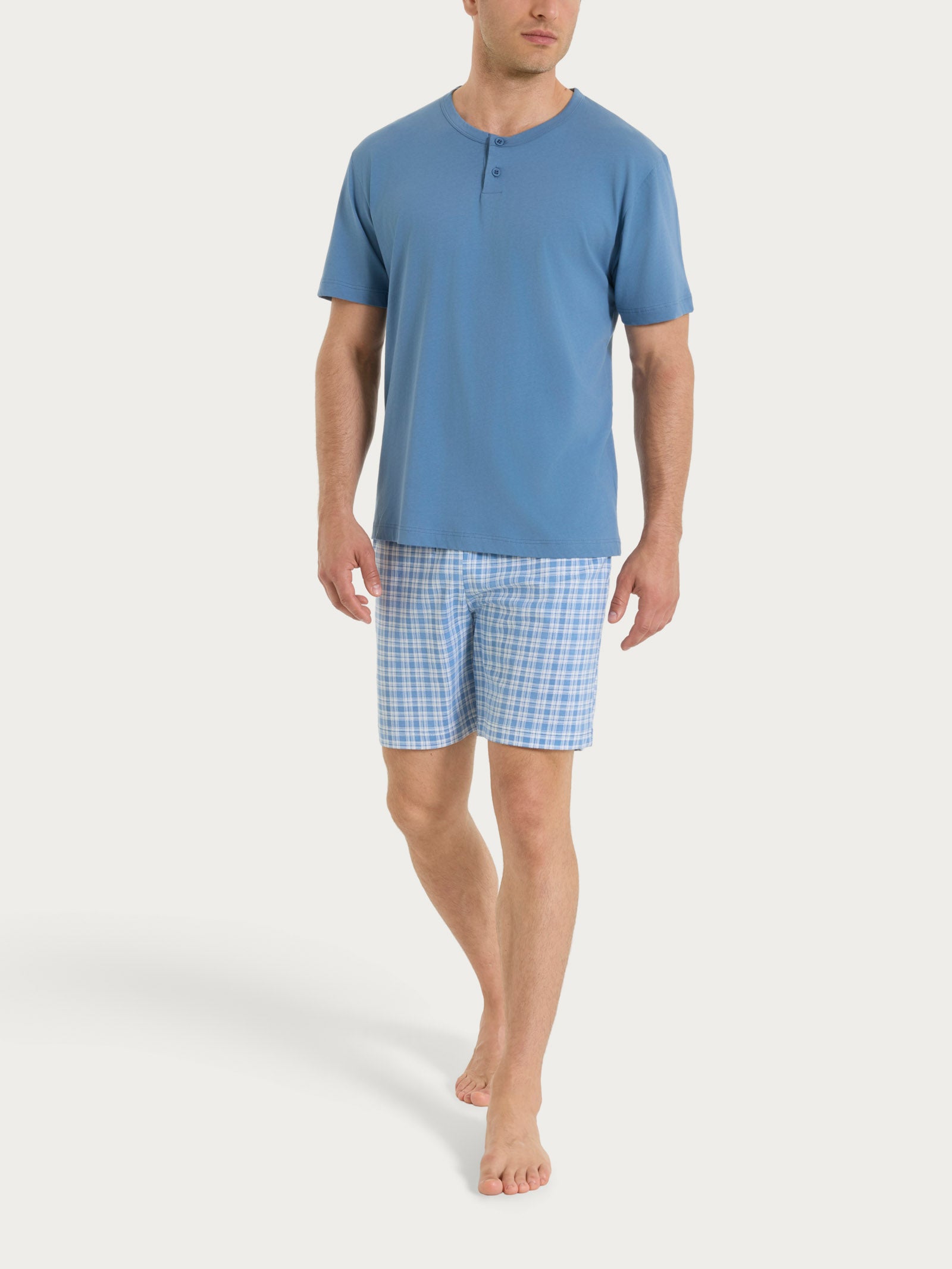 Ragno Pigiama corto girocollo jersey tartan Coronet Blue