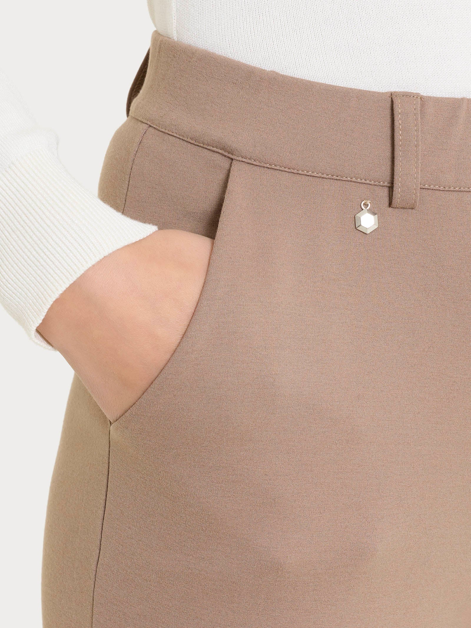 Ragno Cashmere Compact Pantalone Dritto Pine Bark Tasche