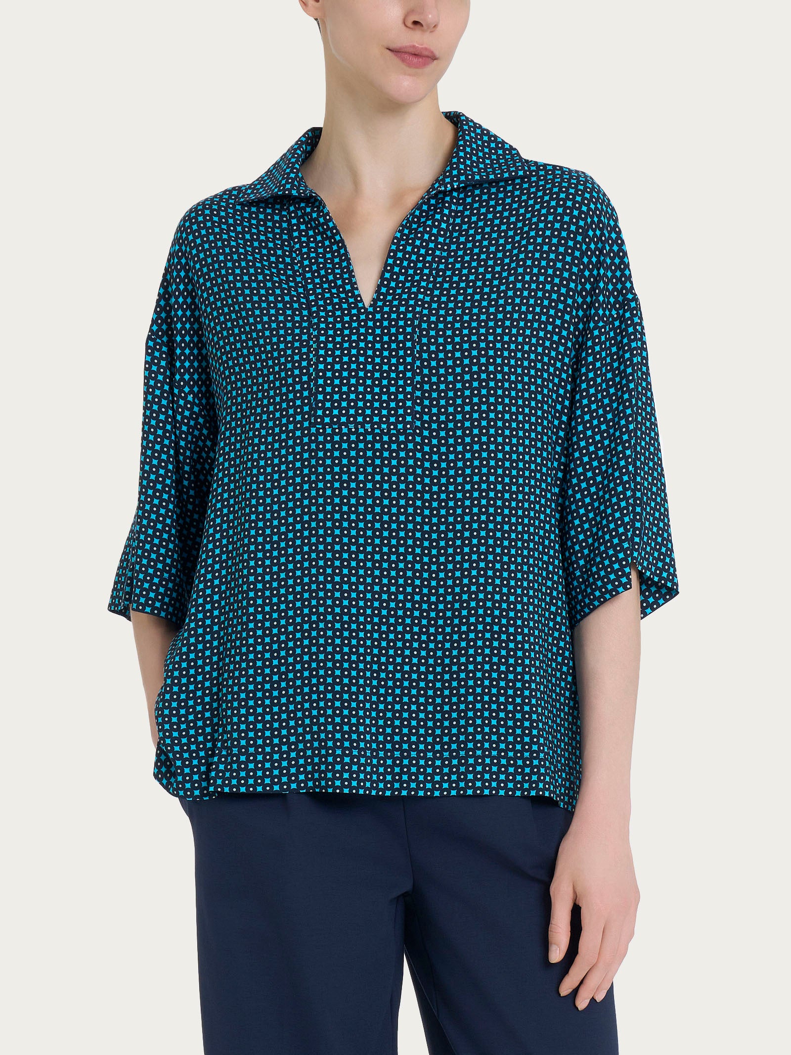 Ragno EcoSeta Blusa Colletto Aquarius Azzurra Viscosa