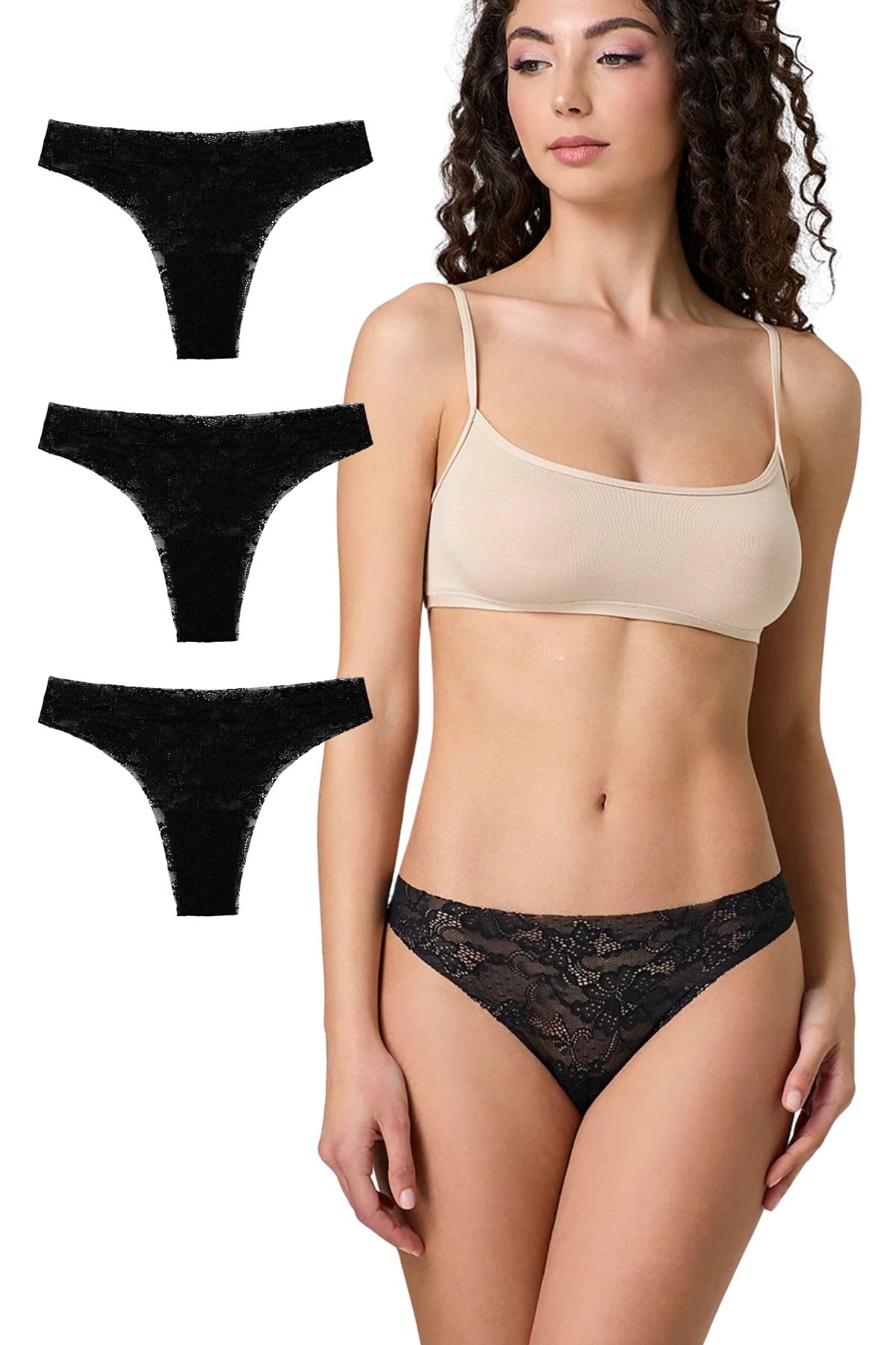 Lady C Slip Taglio Laser Brasiliana Ricamata Nero 3 pz invisibile