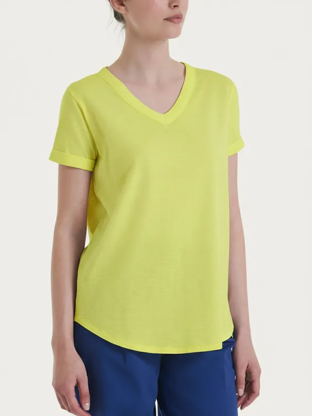 Ragno Slub Jersey Maglietta Scollo a V Acacia puro cotone