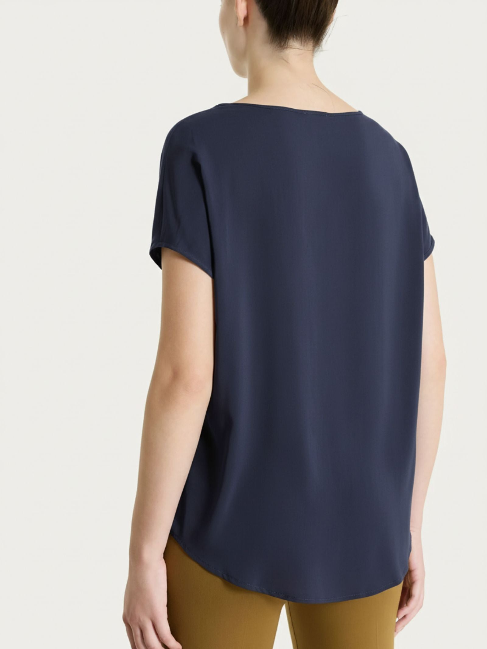 Ragno Voile Stretch Blusa kimono blusa bleu manica corta fluida
