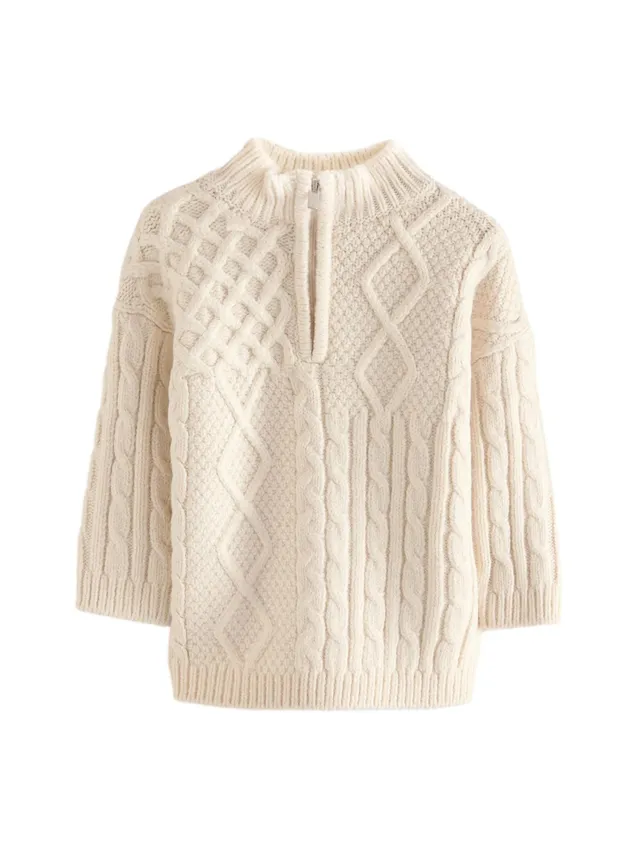 Next maglione bambino trecce con zip collo 62-68
