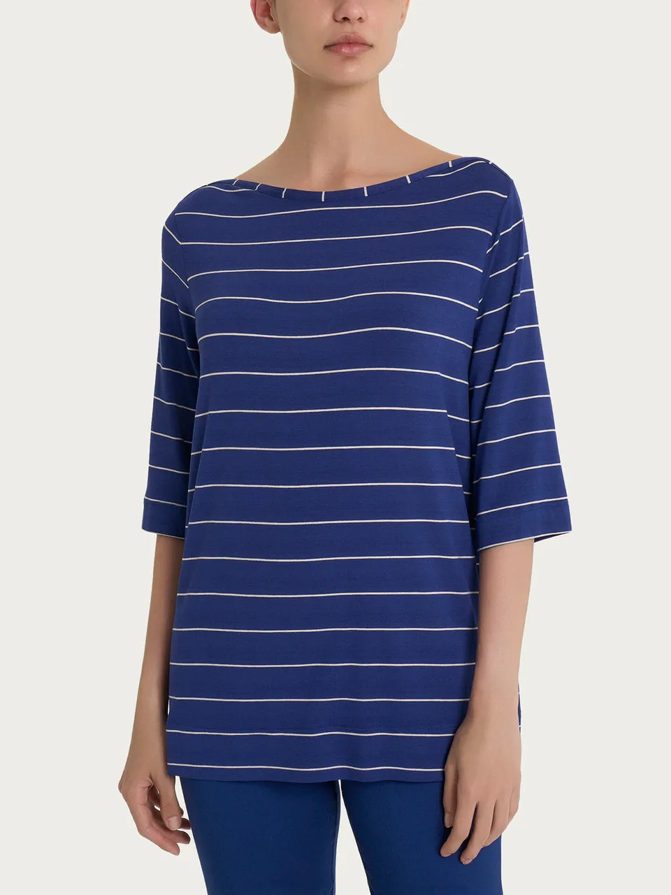Ragno Viscosa Summer t-shirt righe blu scollo barca