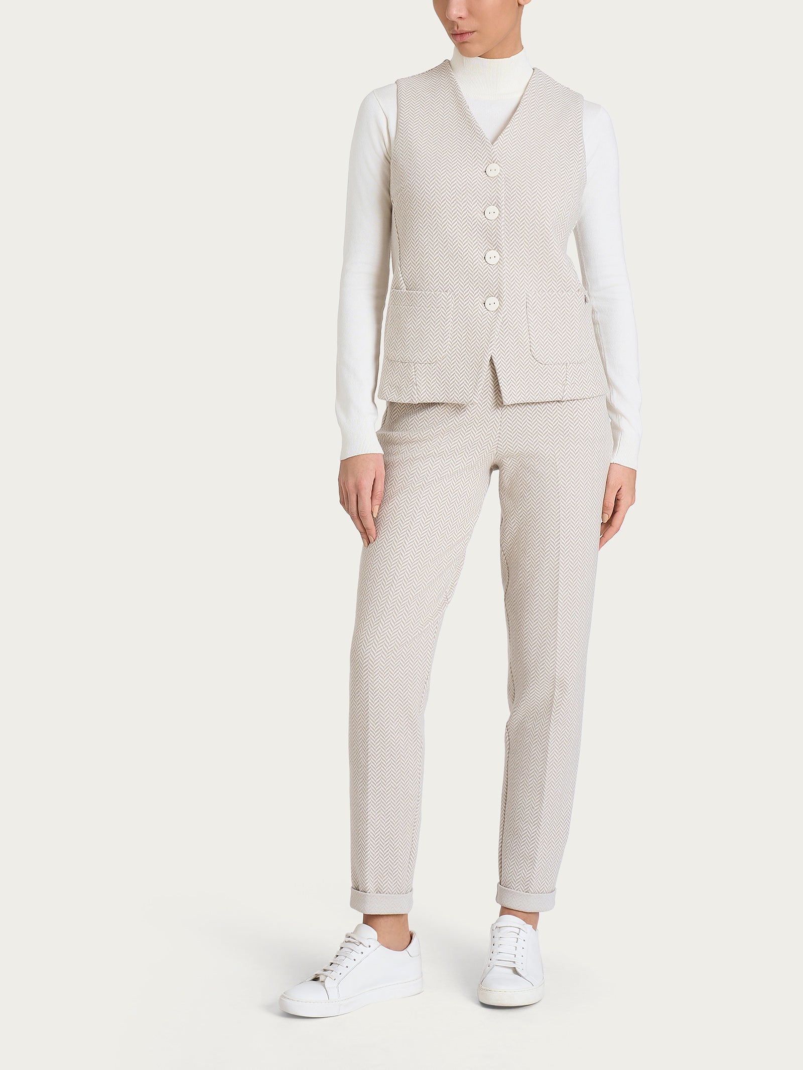 Ragno Eco Jacquard gilet donna 4 bottoni avorio
