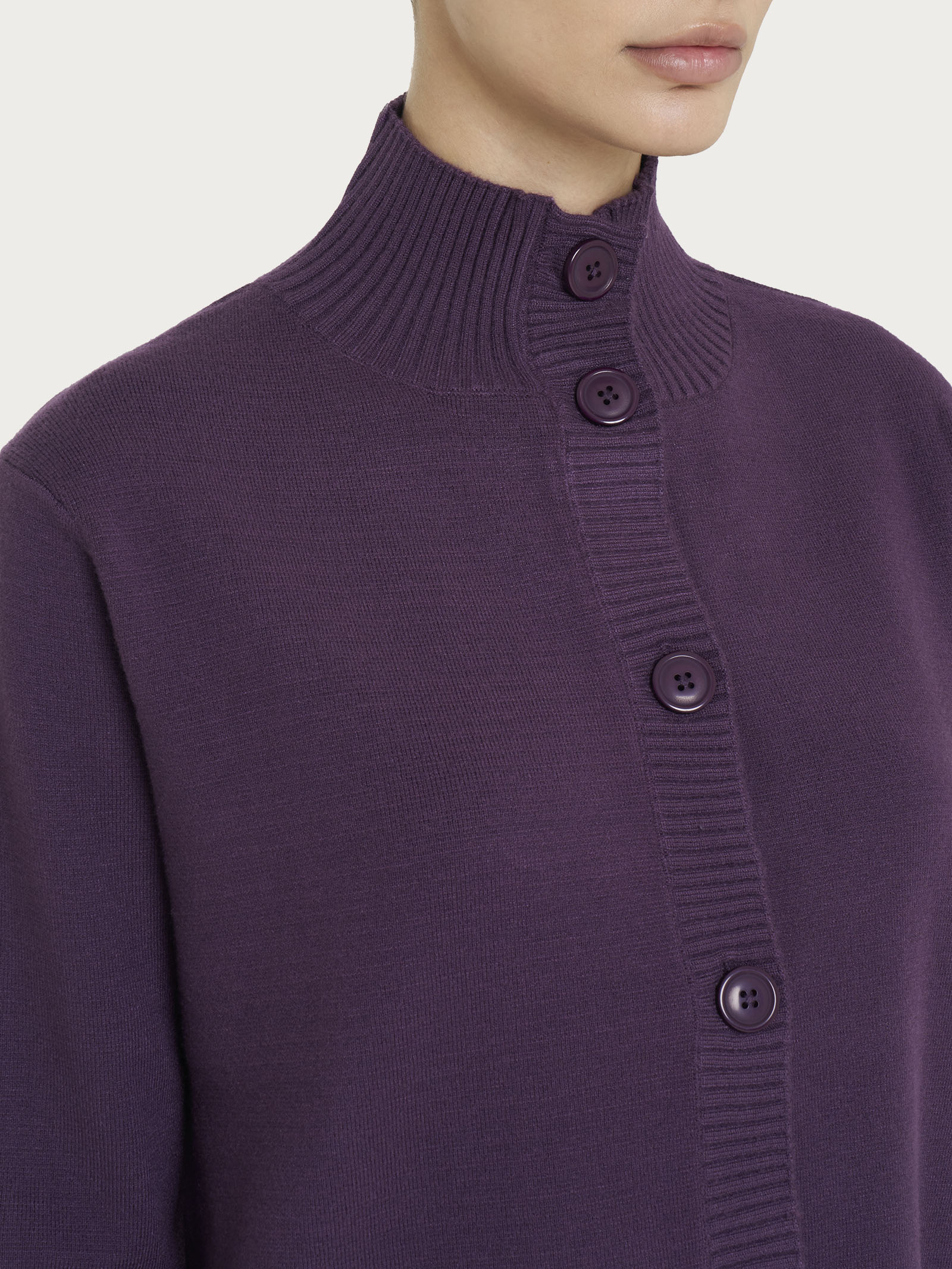 Ragno Super Soft Cardigan Bottoni Collo Alto Plum Perfect